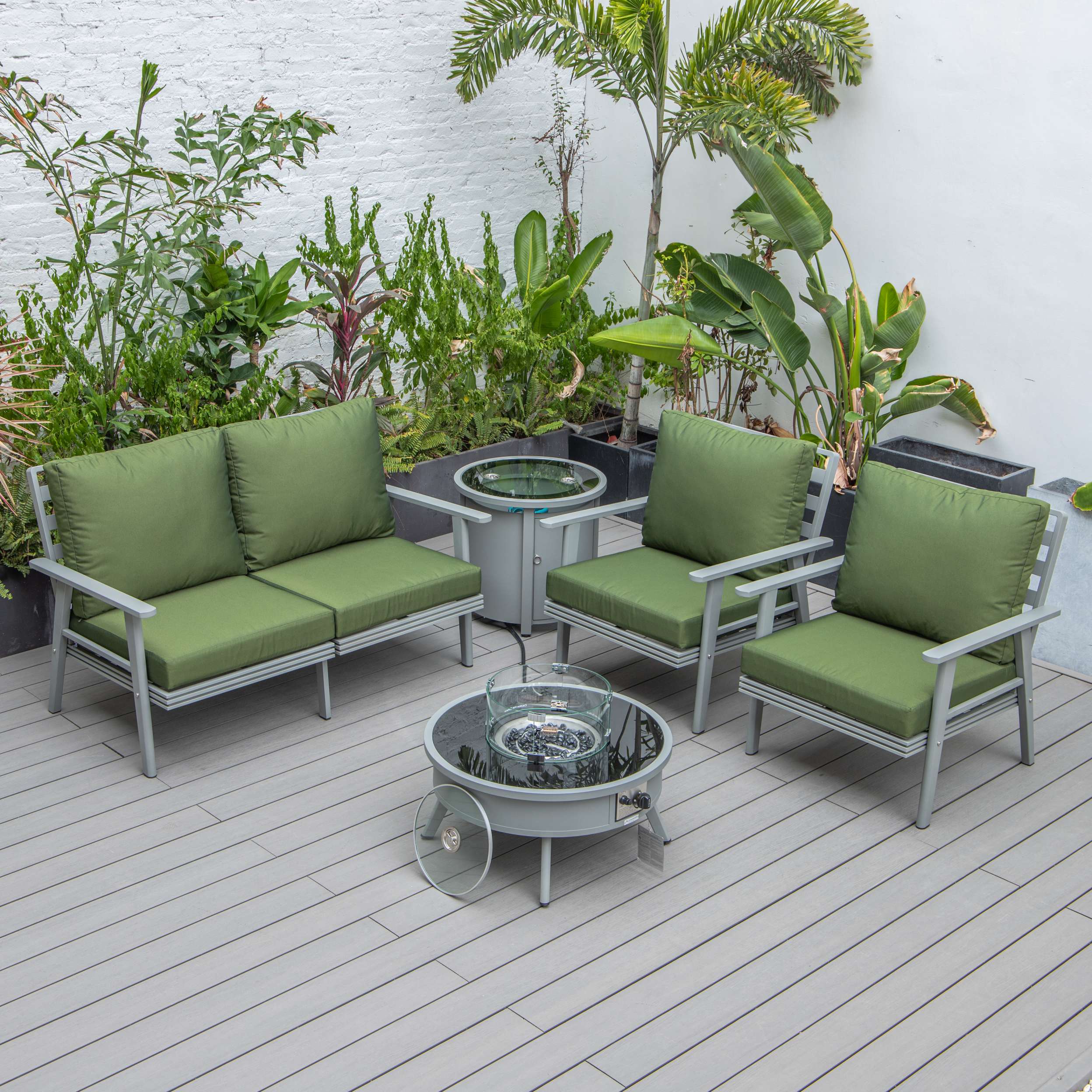 LeisureMod Walbrooke Modern Grey Patio Conversation With Round Fire Pit & Tank Holder - Image 71