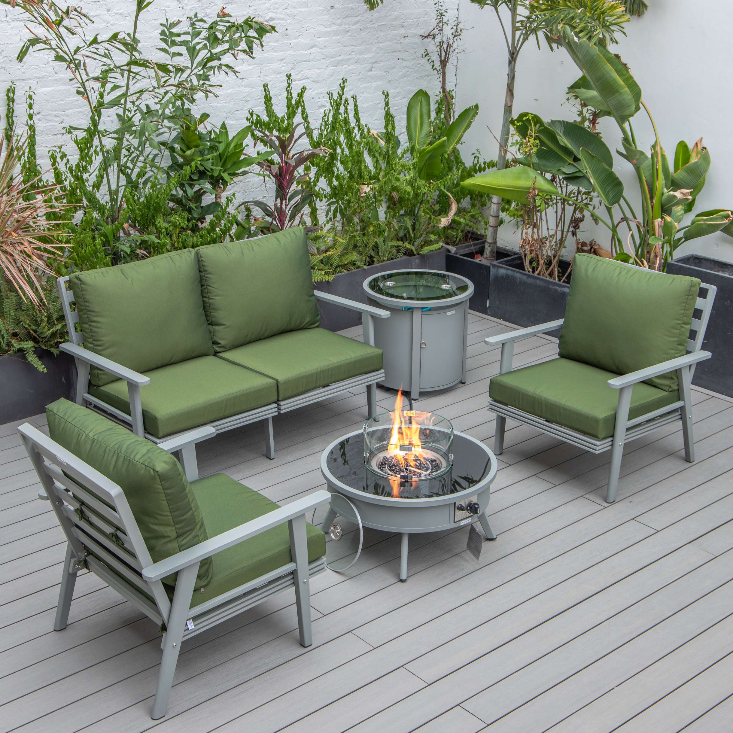 LeisureMod Walbrooke Modern Grey Patio Conversation With Round Fire Pit & Tank Holder - Image 72