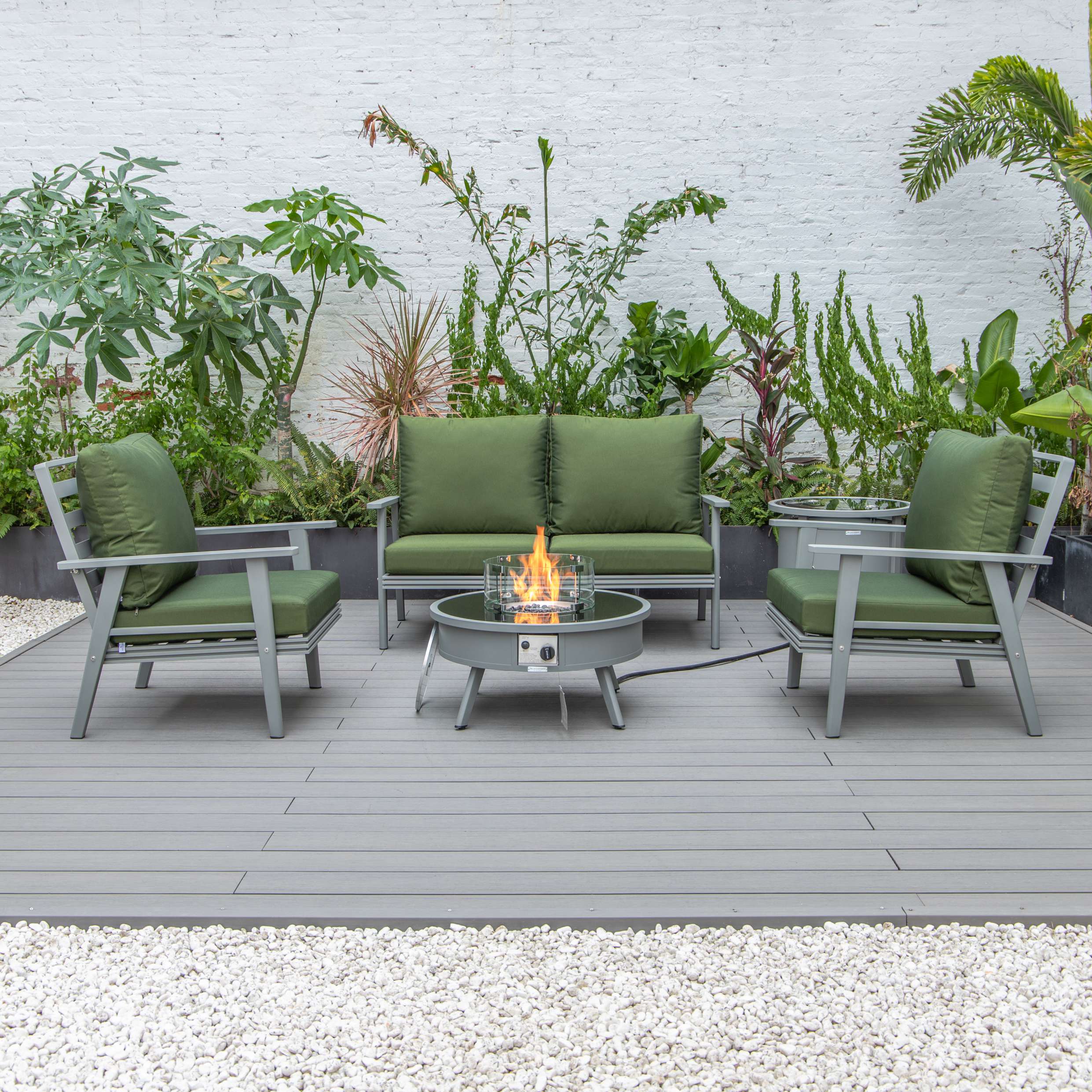 LeisureMod Walbrooke Modern Grey Patio Conversation With Round Fire Pit & Tank Holder - Image 73