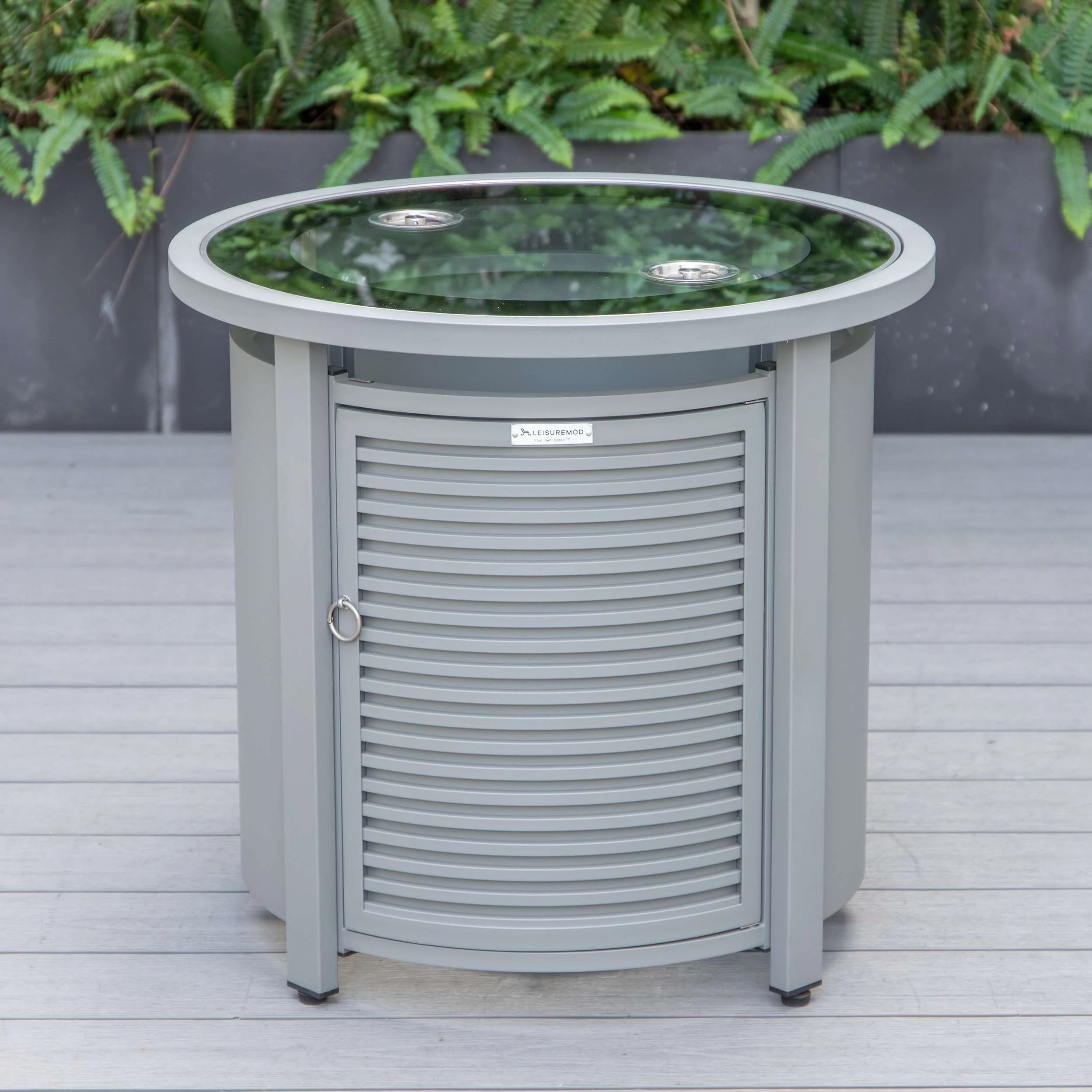 LeisureMod Walbrooke Modern Grey Patio Conversation With Round Fire Pit & Tank Holder - Image 9
