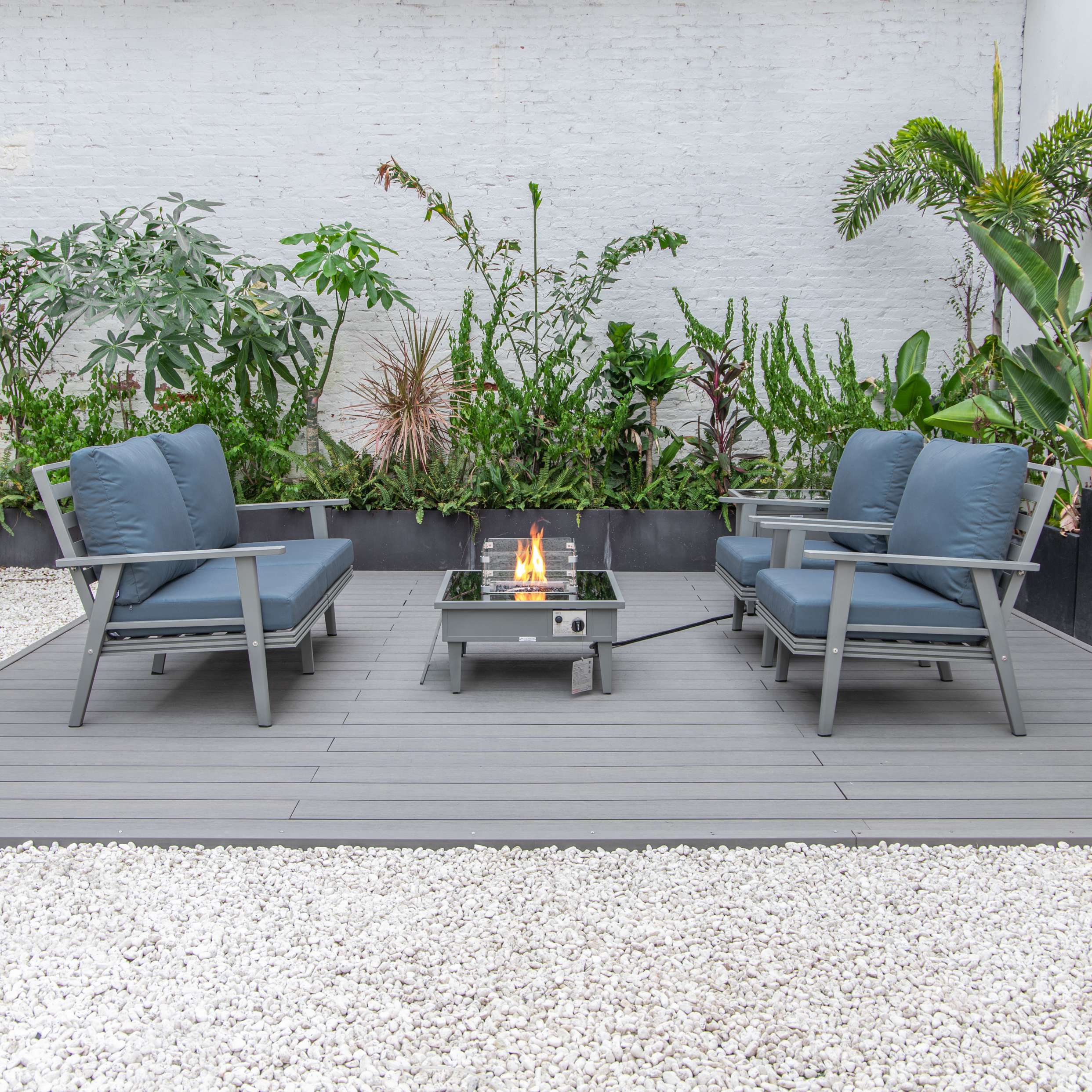 LeisureMod Walbrooke Modern Grey Patio Conversation With Square Fire Pit & Tank Holder - Image 20