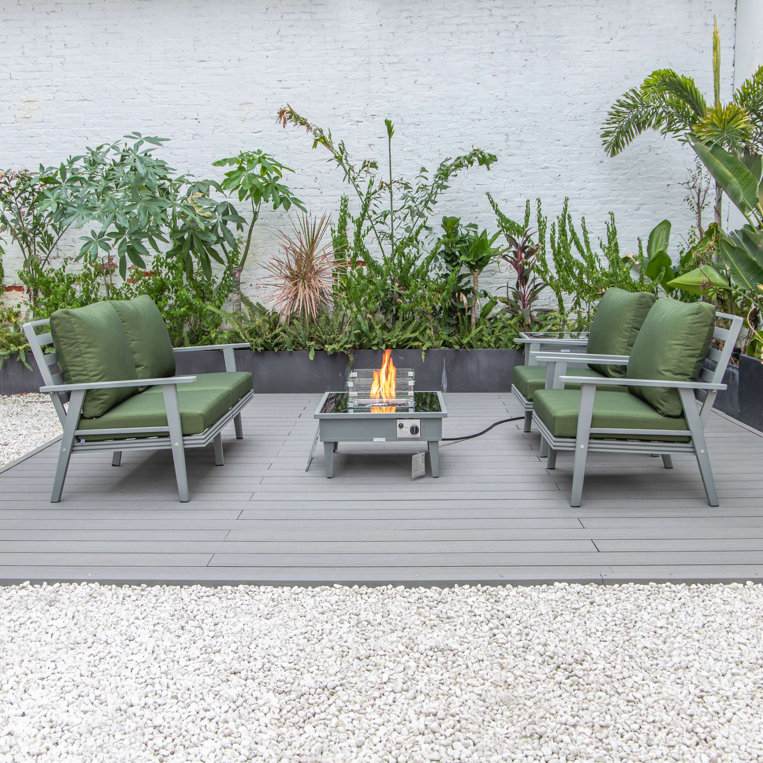 LeisureMod Walbrooke Modern Grey Patio Conversation With Square Fire Pit & Tank Holder - Image 34