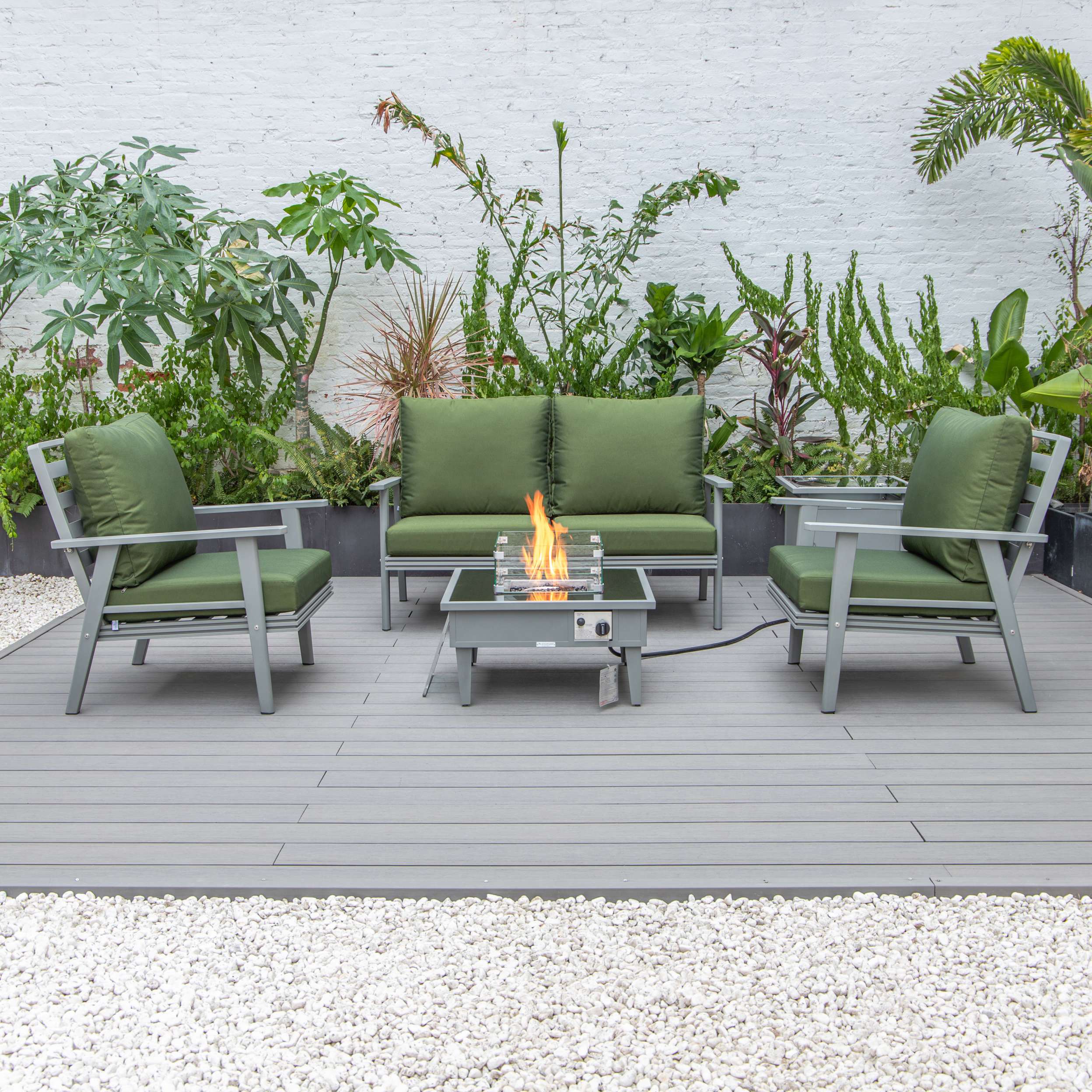 LeisureMod Walbrooke Modern Grey Patio Conversation With Square Fire Pit & Tank Holder - Image 41