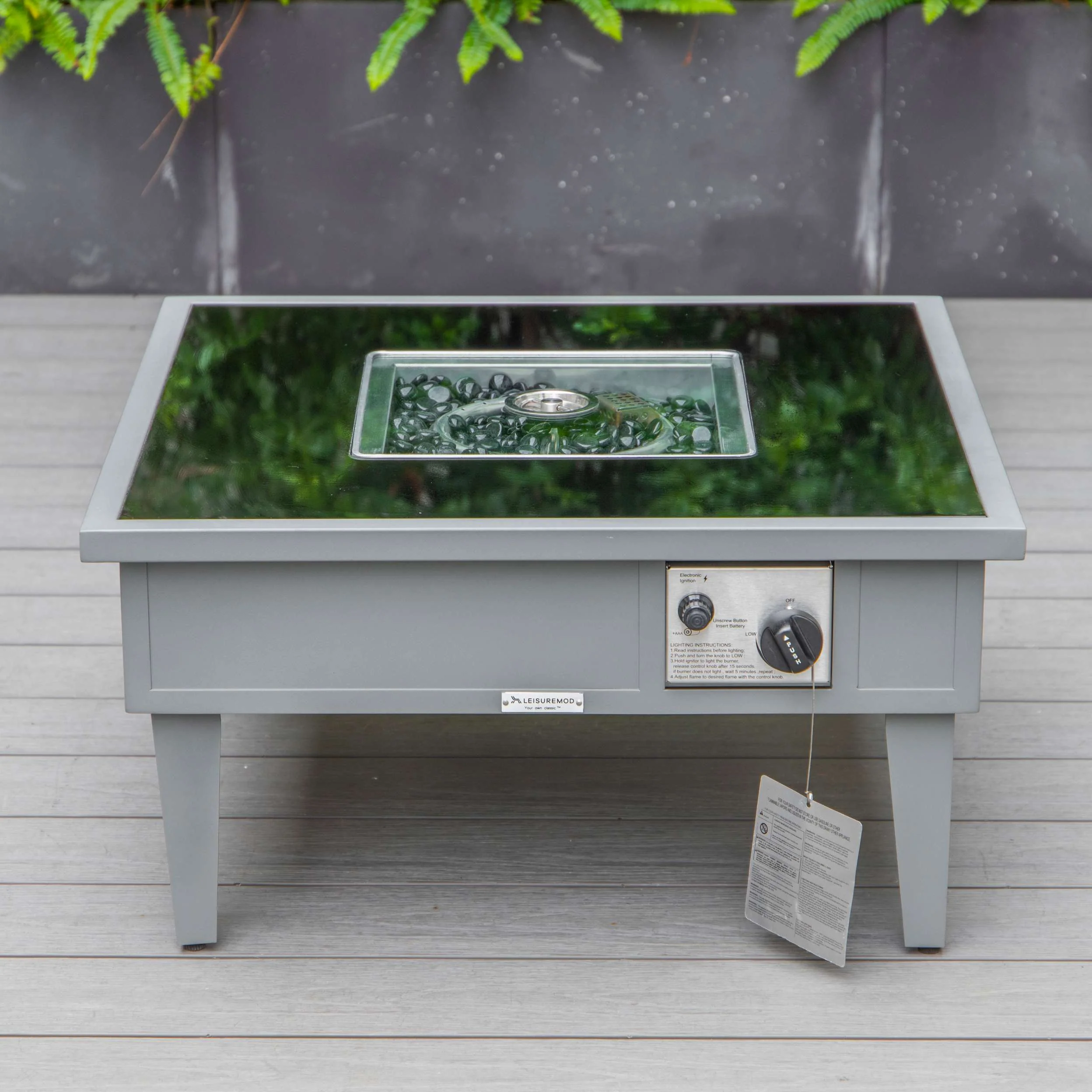 LeisureMod Walbrooke Modern Grey Patio Conversation With Square Fire Pit & Tank Holder - Image 7