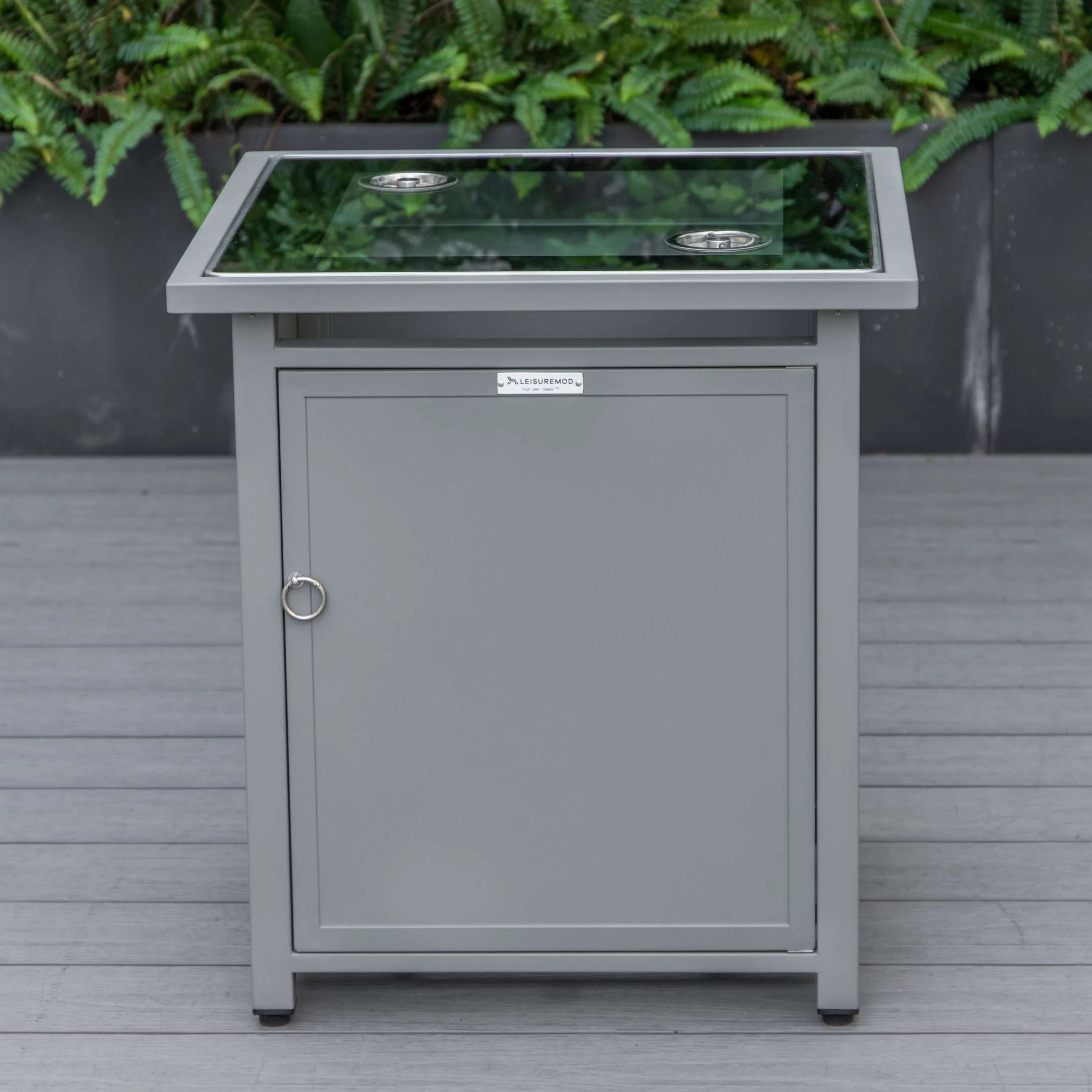 LeisureMod Walbrooke Modern Grey Patio Conversation With Square Fire Pit & Tank Holder - Image 9