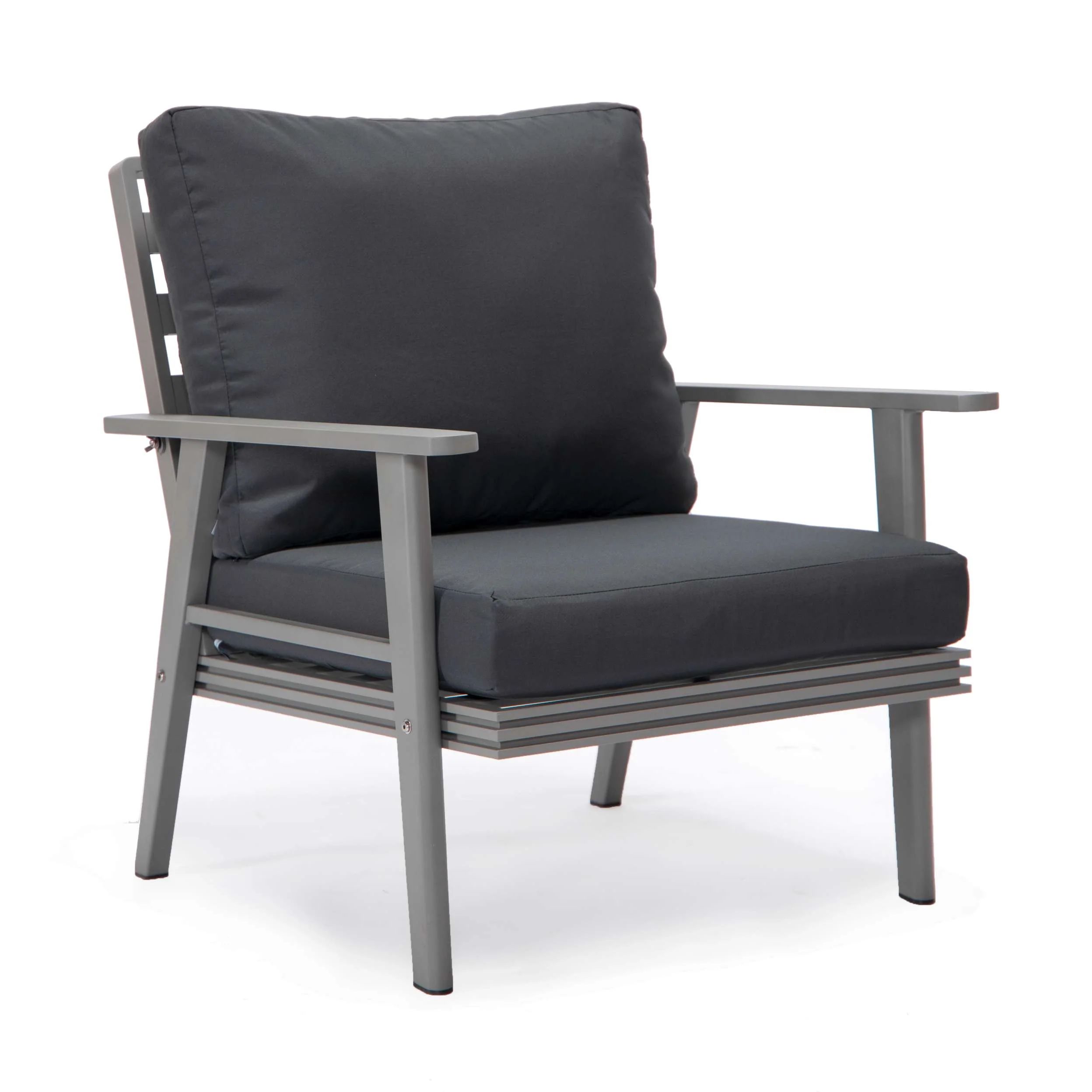 LeisureMod Walbrooke Modern Grey Patio Conversation With Square Fire Pit With Slats Design & Tank Holder - Image 10
