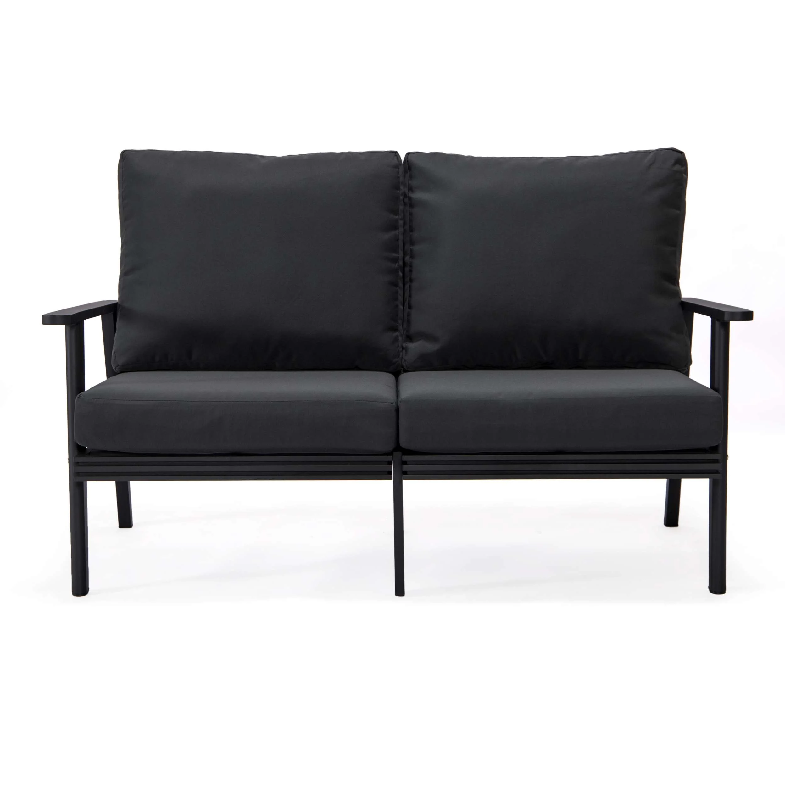 Leisuremod Walbrooke Modern Outdoor Patio Loveseat with Black Aluminum Frame and Removable Cushions For Patio and Backyard Garden - Image 11