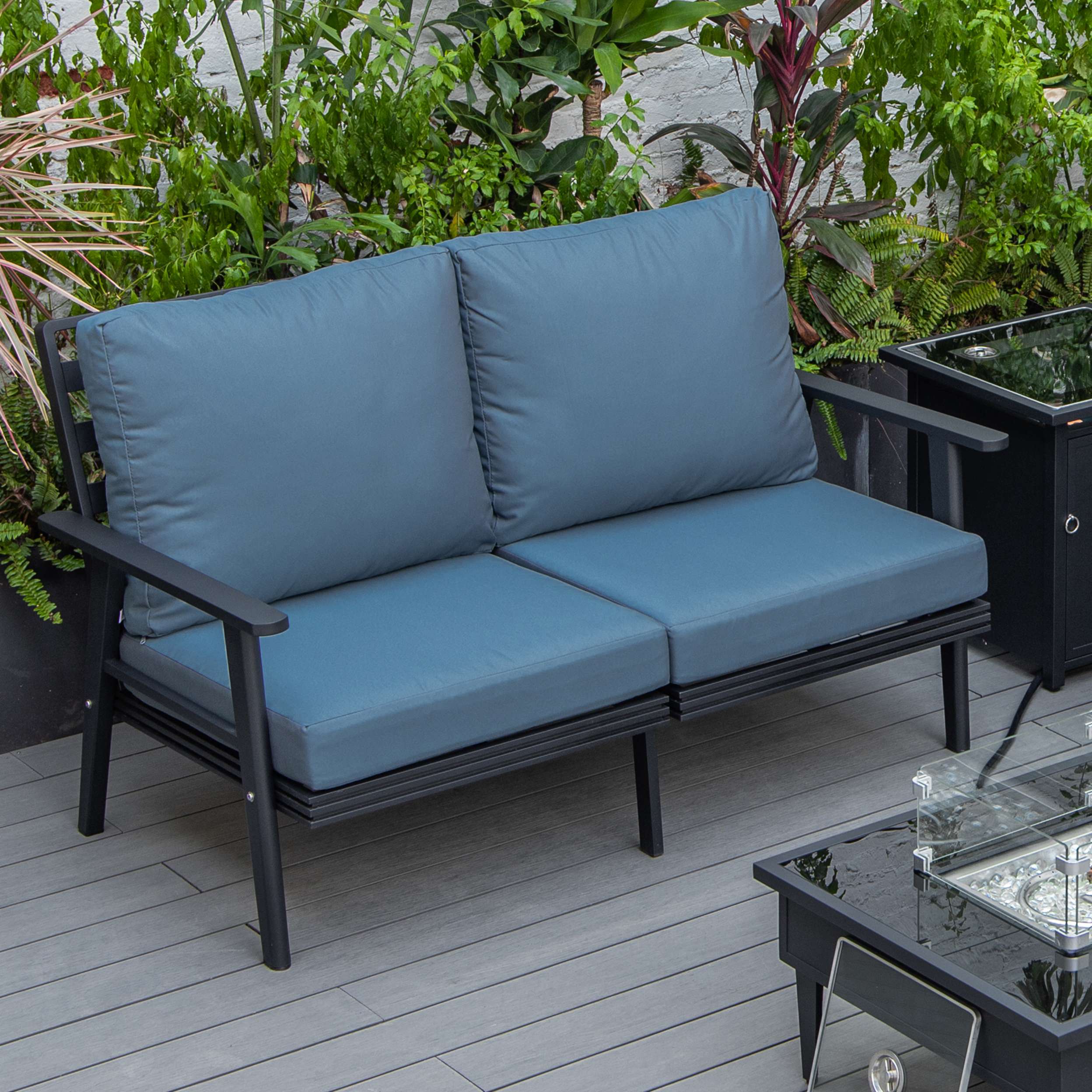 Leisuremod Walbrooke Modern Outdoor Patio Loveseat with Black Aluminum Frame and Removable Cushions For Patio and Backyard Garden - Image 12