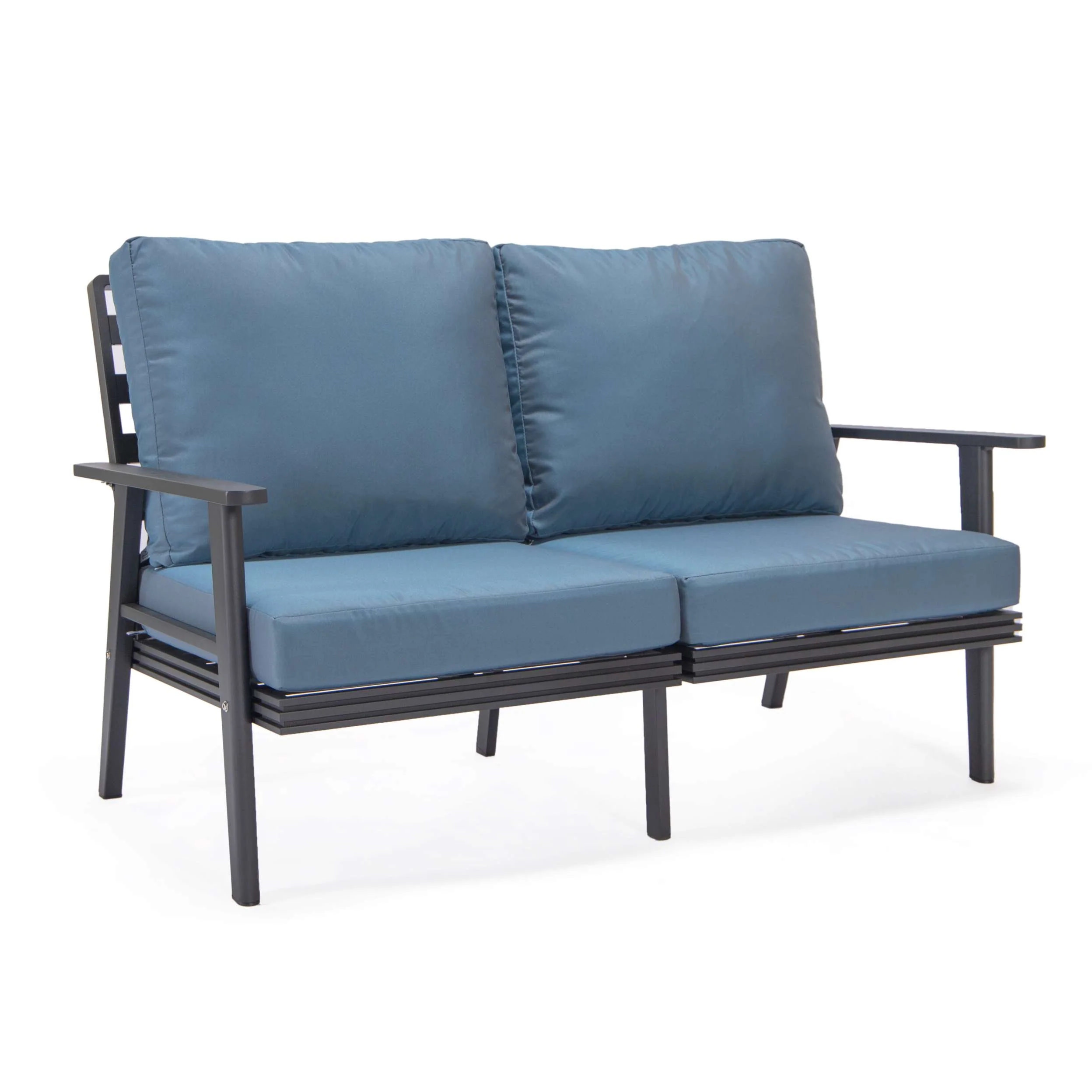 Leisuremod Walbrooke Modern Outdoor Patio Loveseat with Black Aluminum Frame and Removable Cushions For Patio and Backyard Garden - Image 15