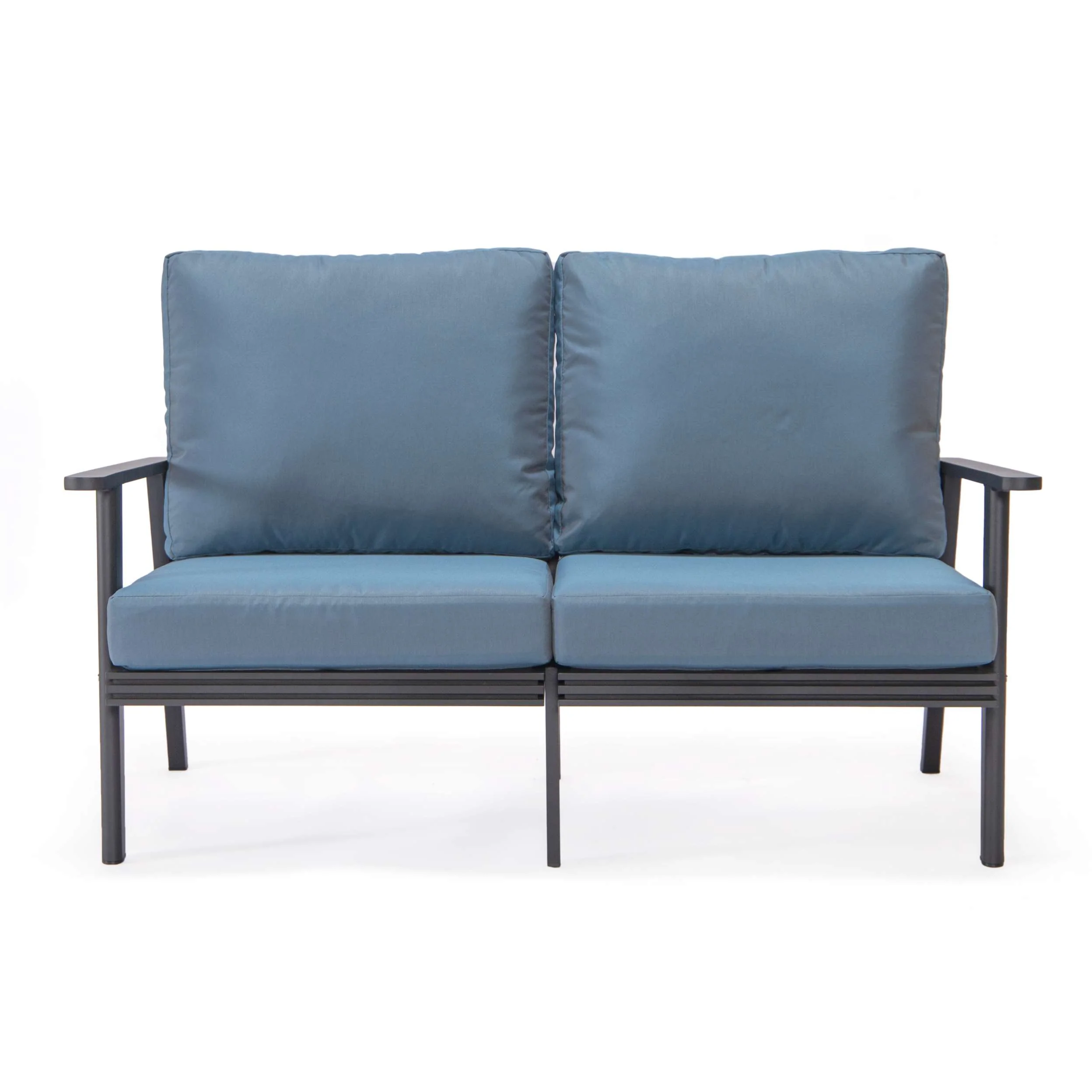 Leisuremod Walbrooke Modern Outdoor Patio Loveseat with Black Aluminum Frame and Removable Cushions For Patio and Backyard Garden - Image 16