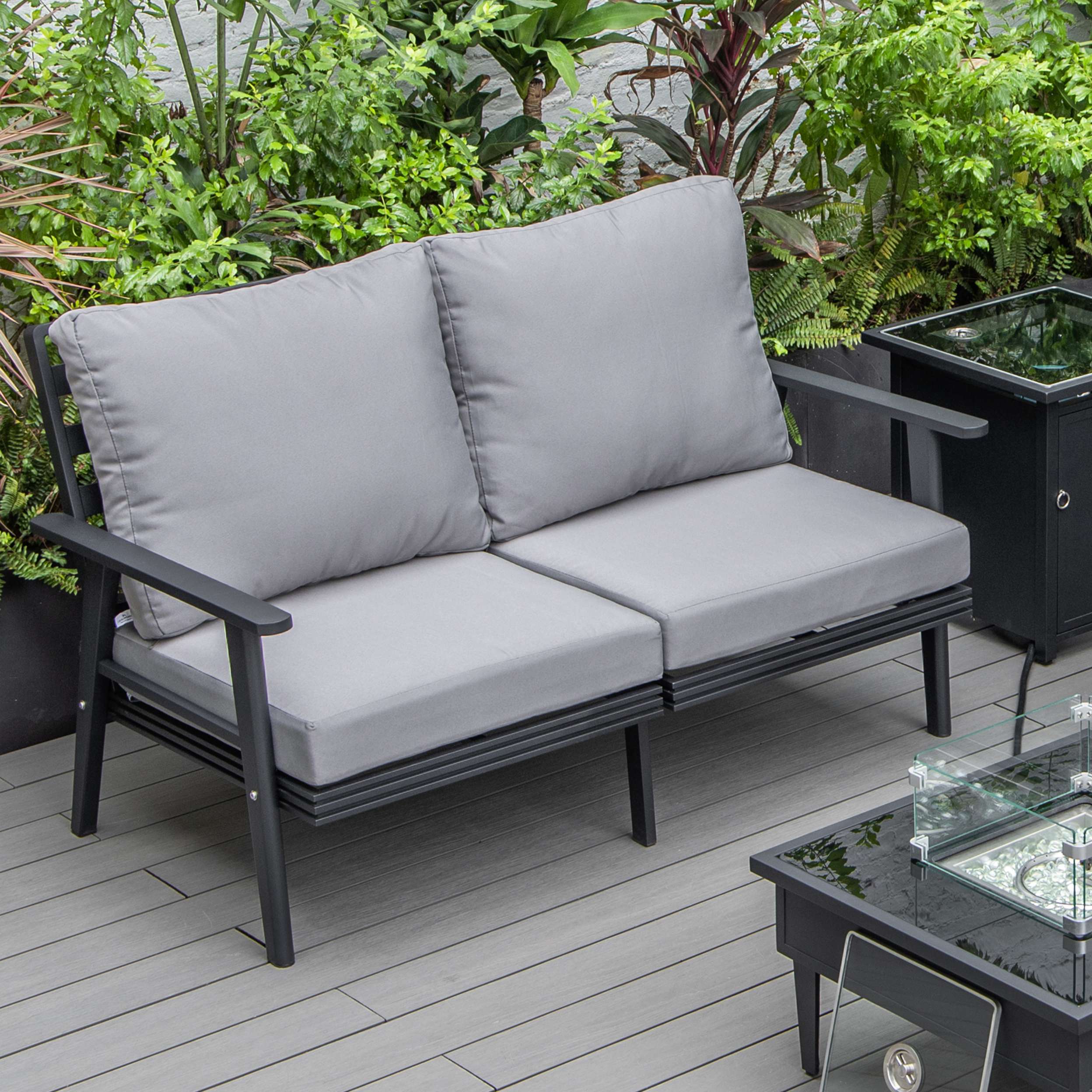 Leisuremod Walbrooke Modern Outdoor Patio Loveseat with Black Aluminum Frame and Removable Cushions For Patio and Backyard Garden - Image 23