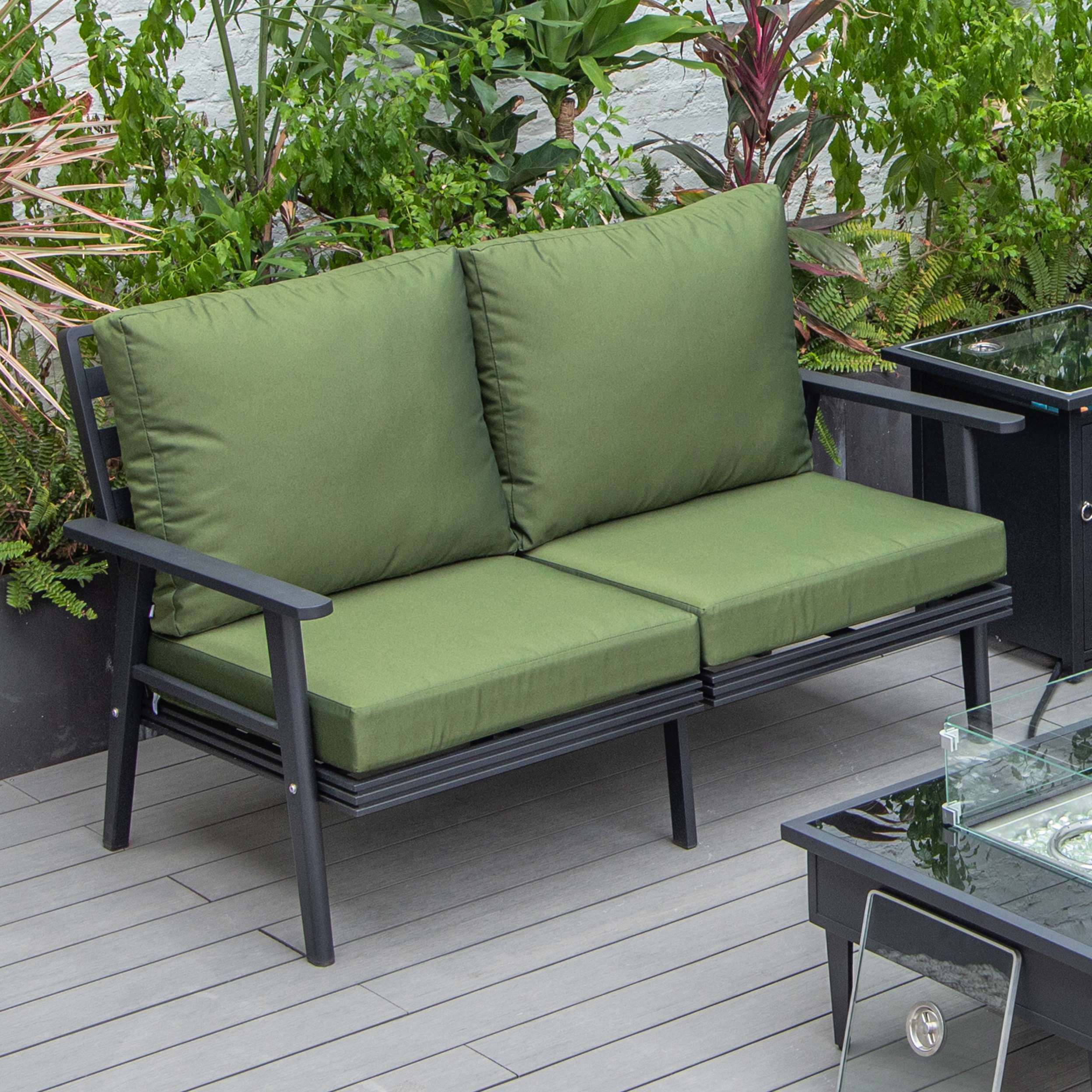 Leisuremod Walbrooke Modern Outdoor Patio Loveseat with Black Aluminum Frame and Removable Cushions For Patio and Backyard Garden - Image 24