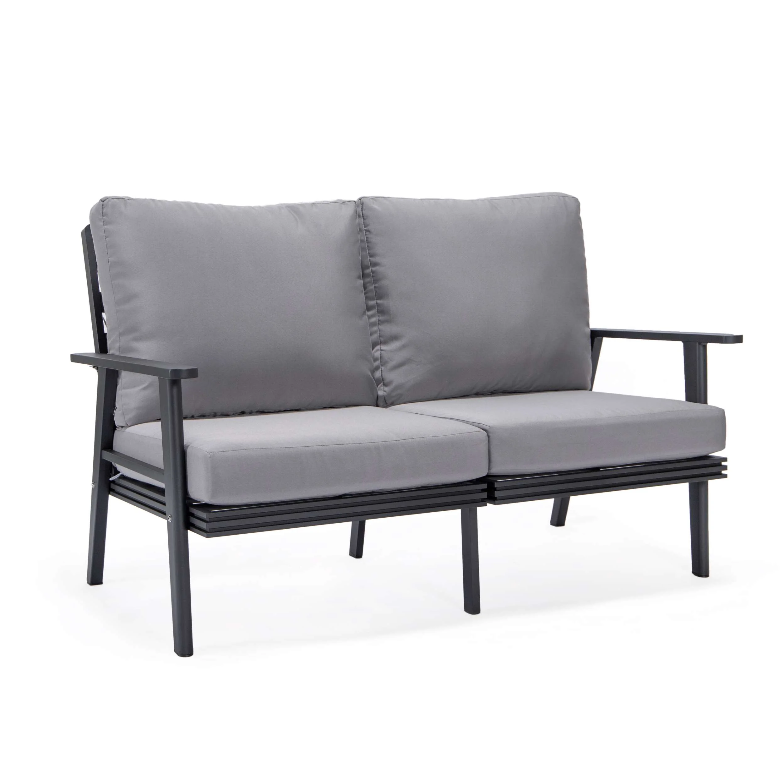 Leisuremod Walbrooke Modern Outdoor Patio Loveseat with Black Aluminum Frame and Removable Cushions For Patio and Backyard Garden - Image 27