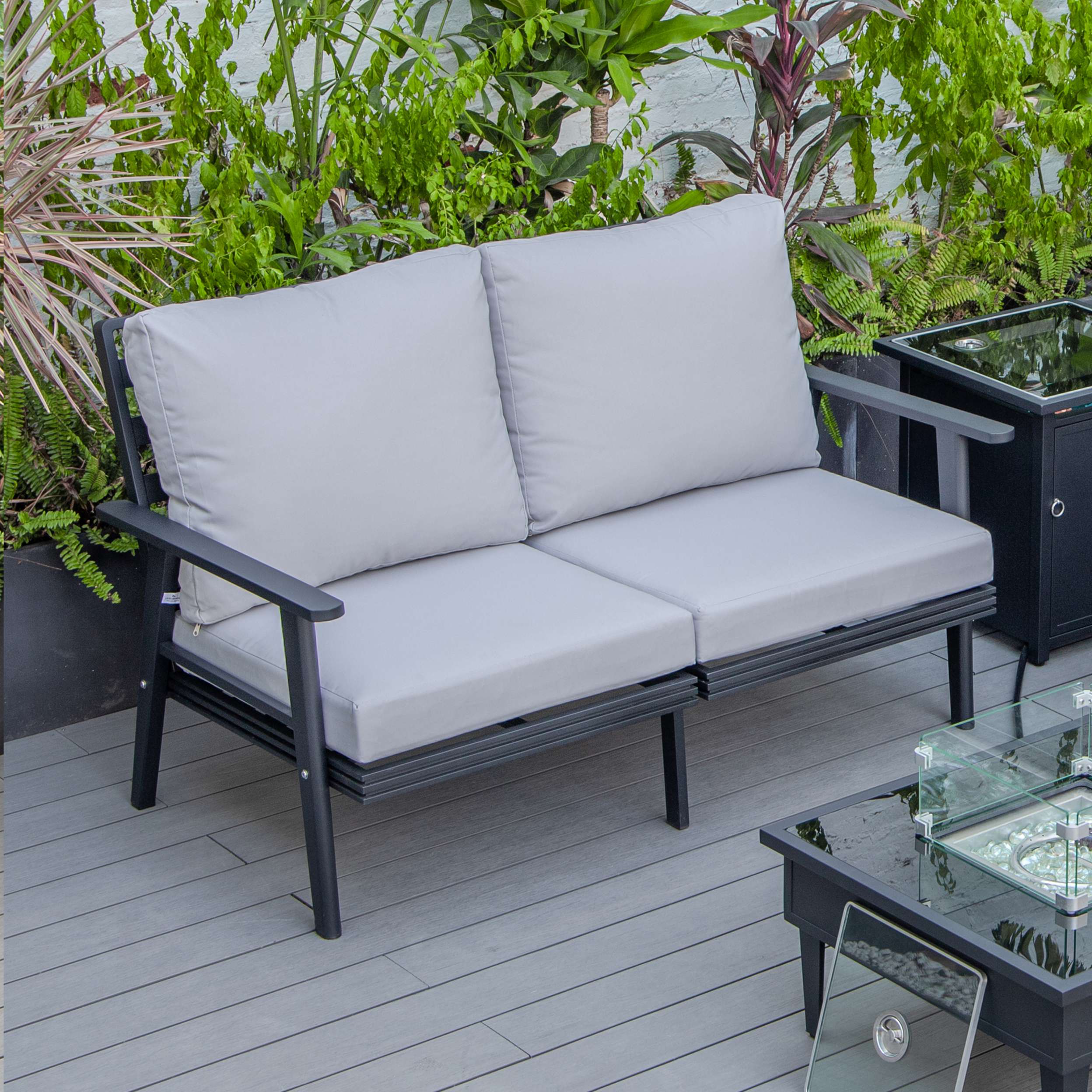 Leisuremod Walbrooke Modern Outdoor Patio Loveseat with Black Aluminum Frame and Removable Cushions For Patio and Backyard Garden - Image 45