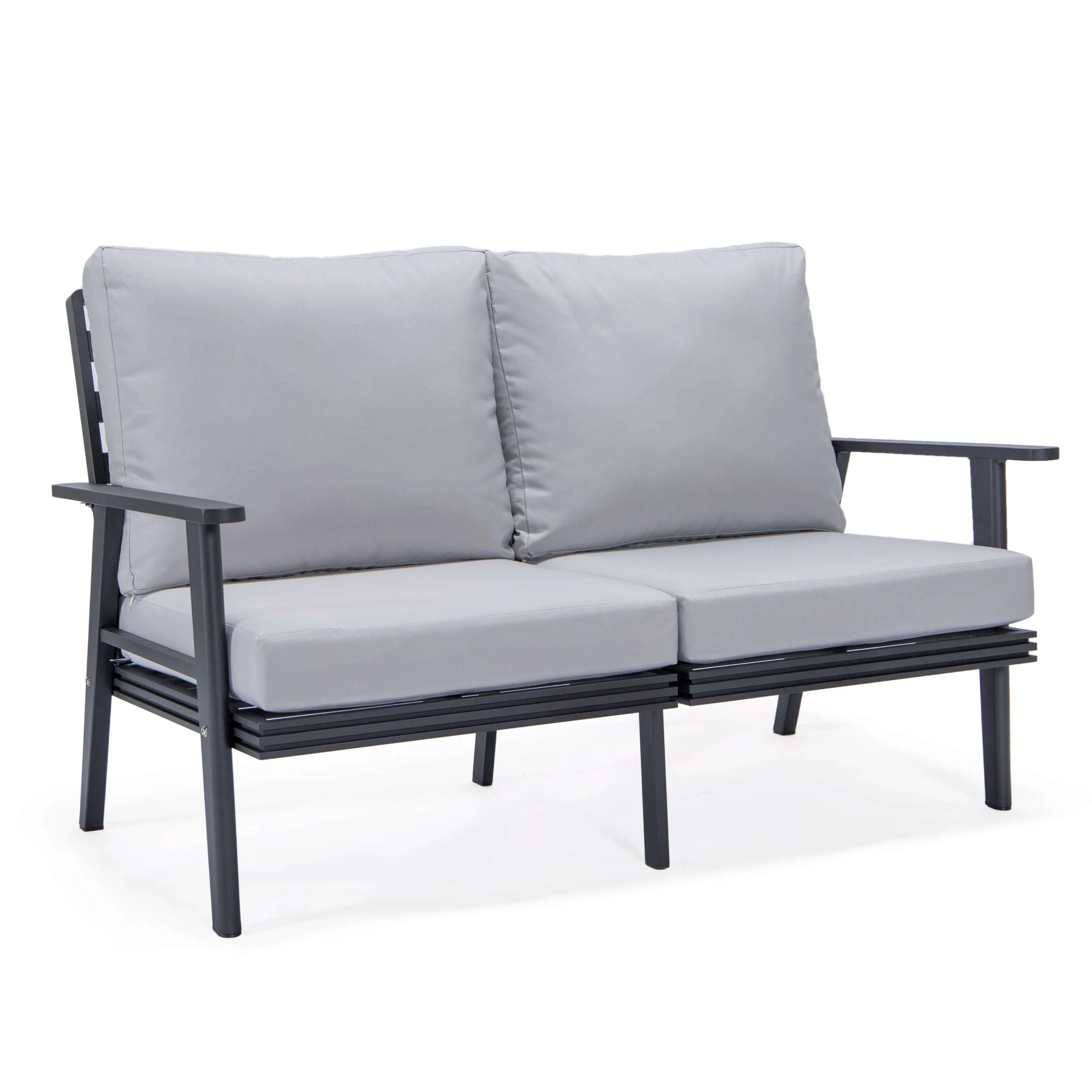 Leisuremod Walbrooke Modern Outdoor Patio Loveseat with Black Aluminum Frame and Removable Cushions For Patio and Backyard Garden - Image 46