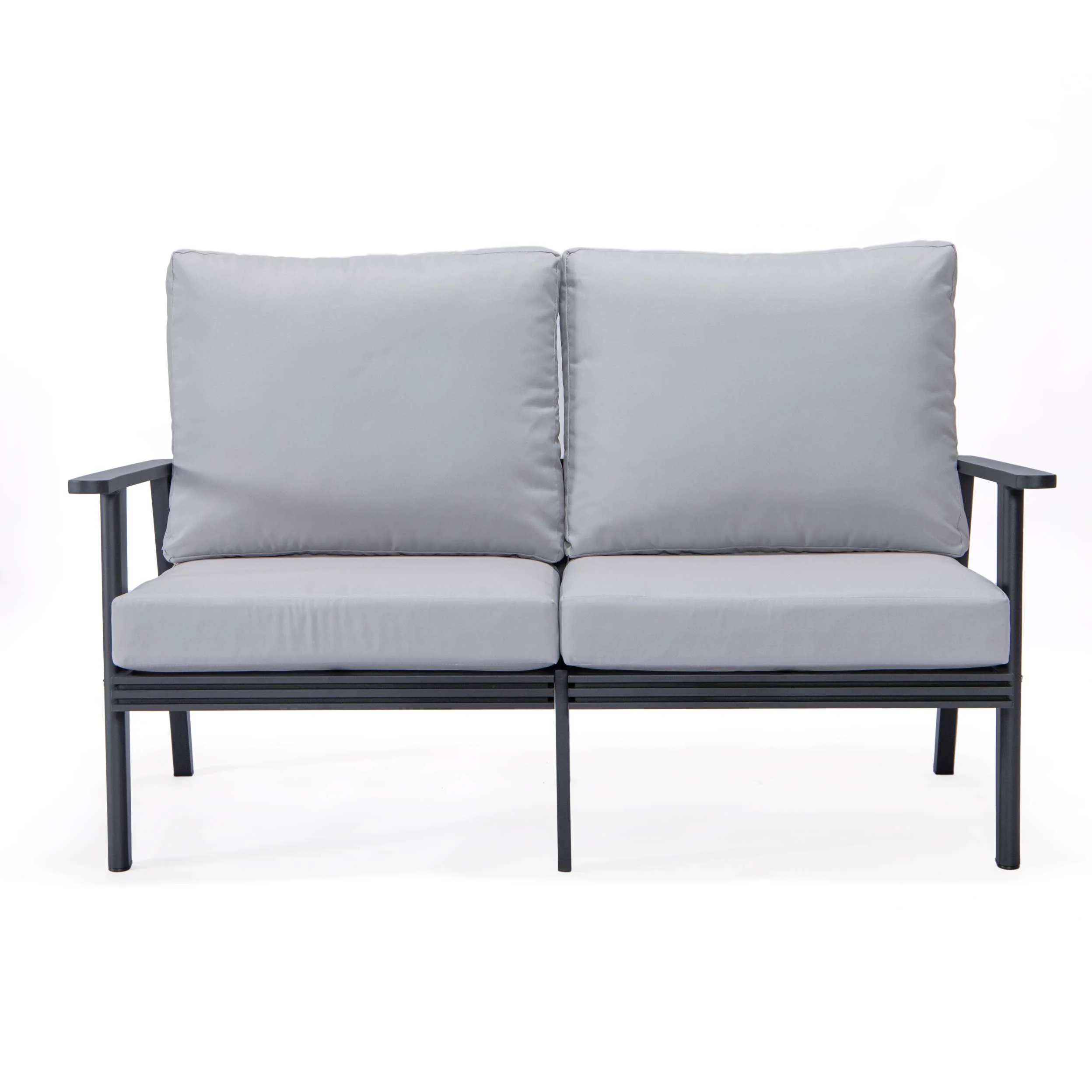 Leisuremod Walbrooke Modern Outdoor Patio Loveseat with Black Aluminum Frame and Removable Cushions For Patio and Backyard Garden - Image 49
