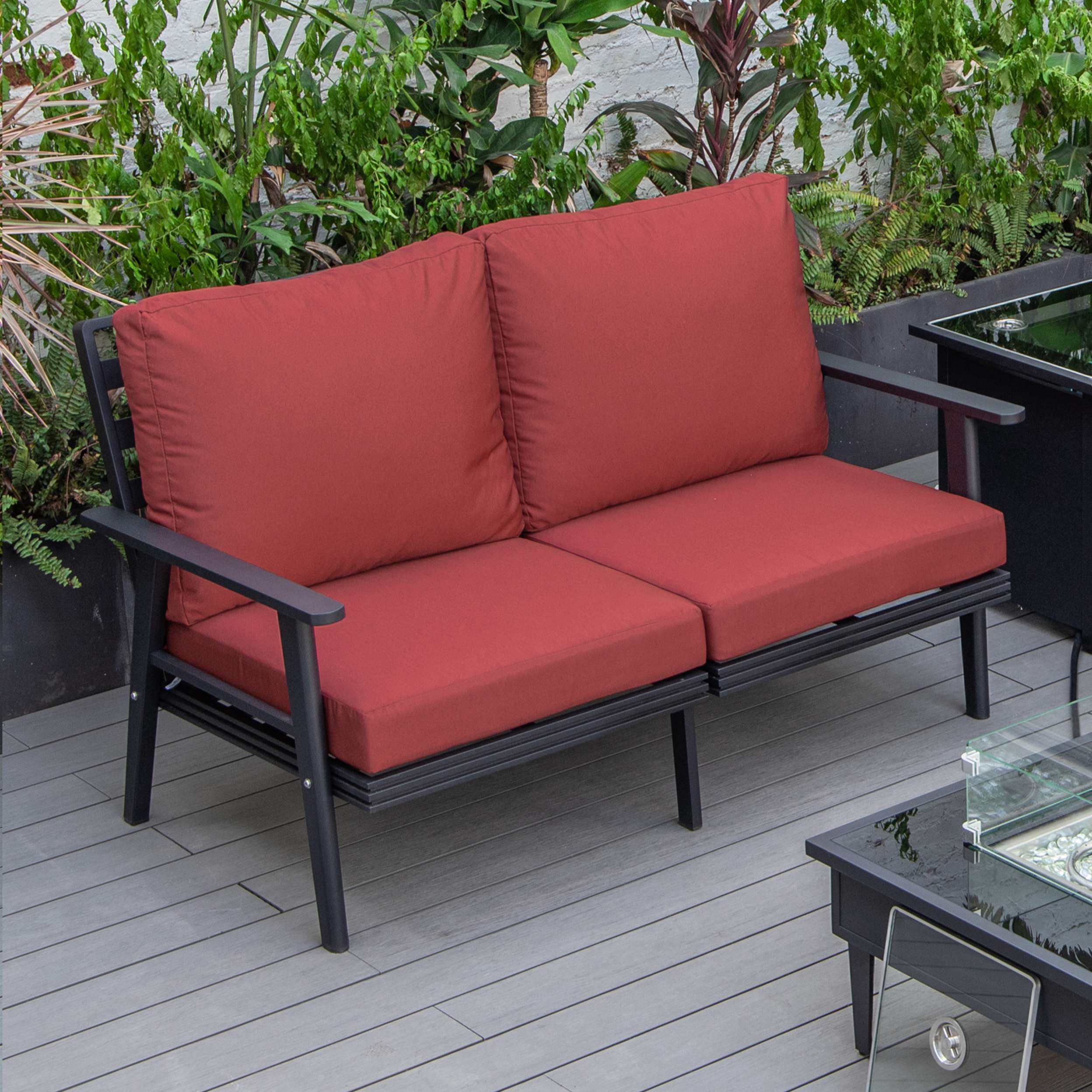 Leisuremod Walbrooke Modern Outdoor Patio Loveseat with Black Aluminum Frame and Removable Cushions For Patio and Backyard Garden - Image 56