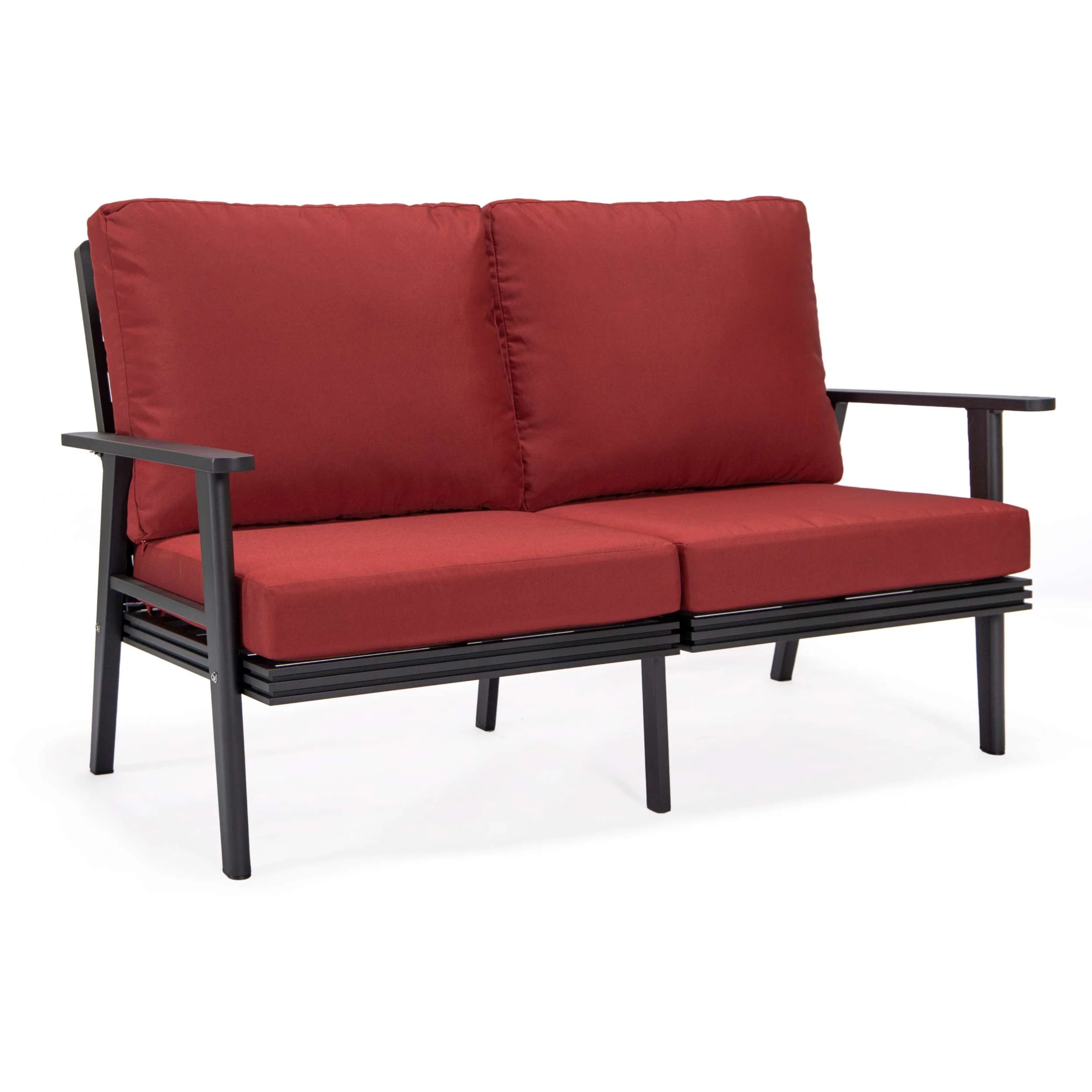 Leisuremod Walbrooke Modern Outdoor Patio Loveseat with Black Aluminum Frame and Removable Cushions For Patio and Backyard Garden - Image 59