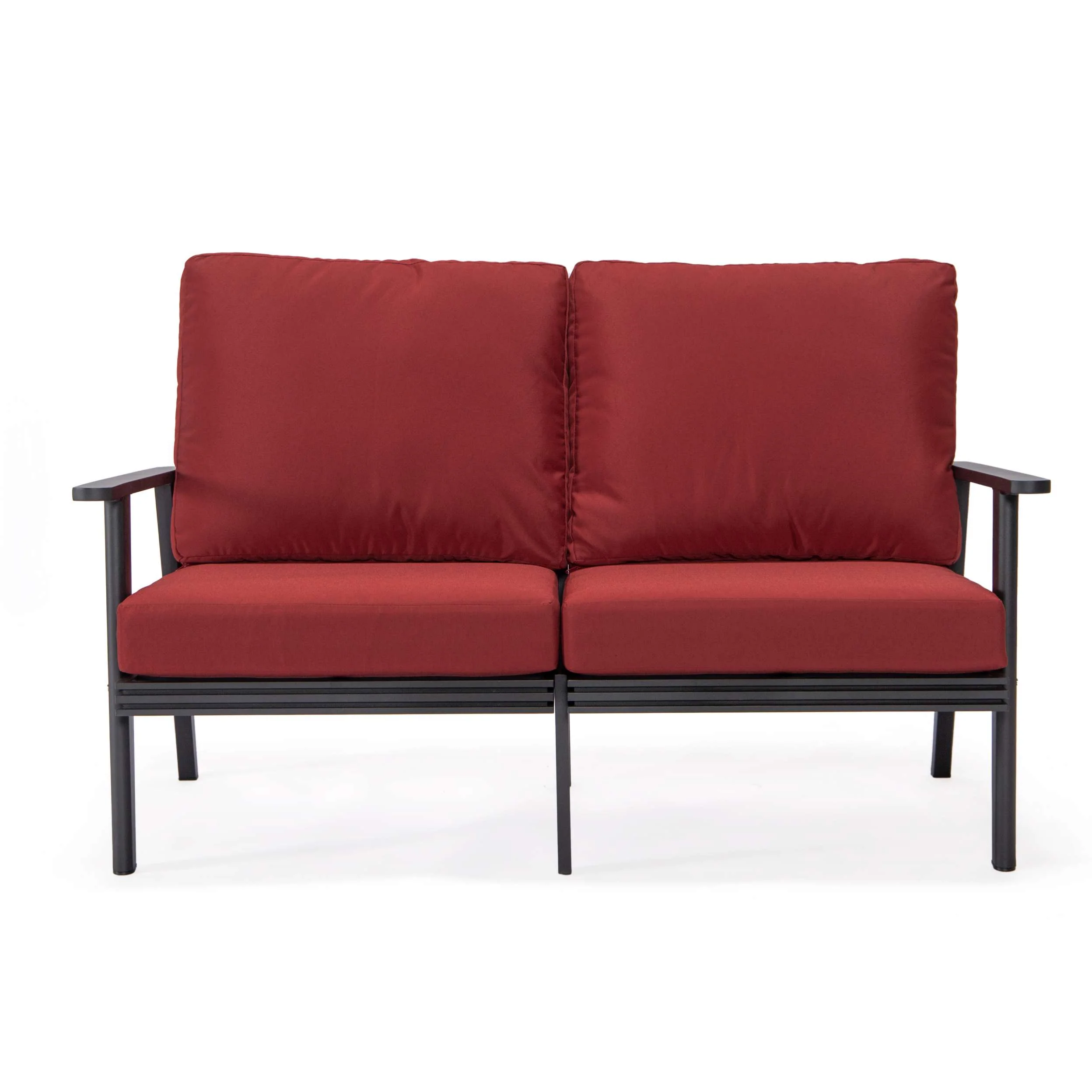 Leisuremod Walbrooke Modern Outdoor Patio Loveseat with Black Aluminum Frame and Removable Cushions For Patio and Backyard Garden - Image 60