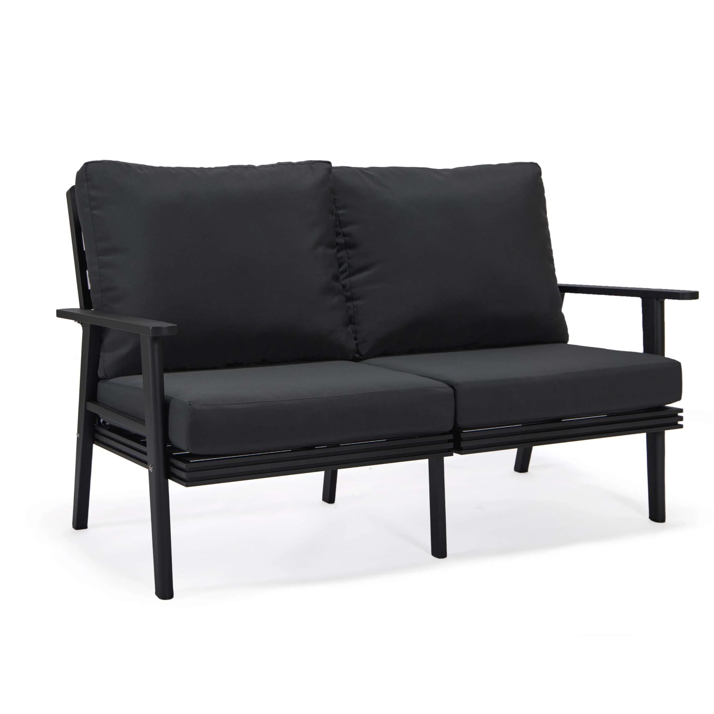 Leisuremod Walbrooke Modern Outdoor Patio Loveseat with Black Aluminum Frame and Removable Cushions For Patio and Backyard Garden - Image 9