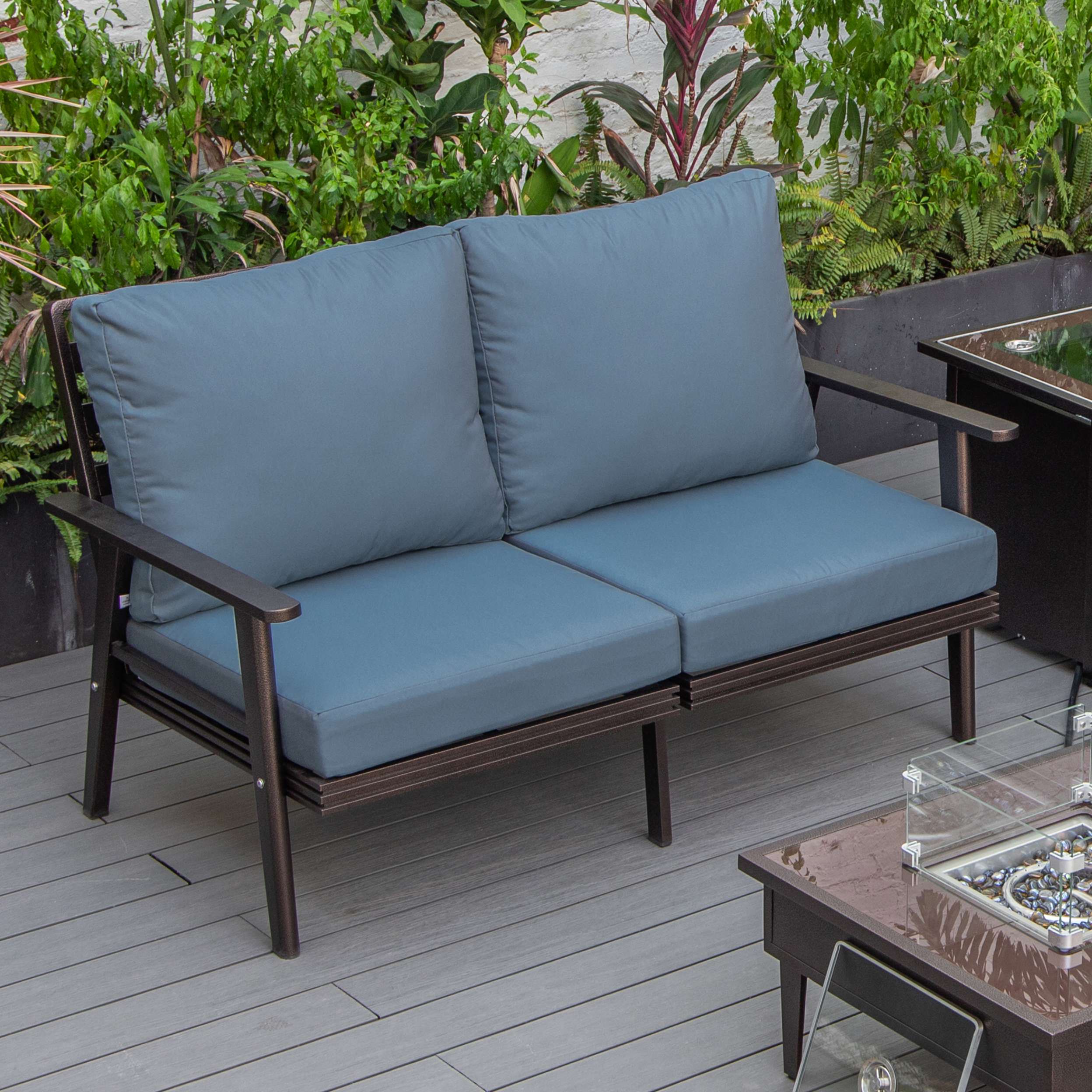 Leisuremod Walbrooke Modern Outdoor Patio Loveseat with Brown Aluminum Frame and Removable Cushions For Patio and Backyard Garden - Image 12