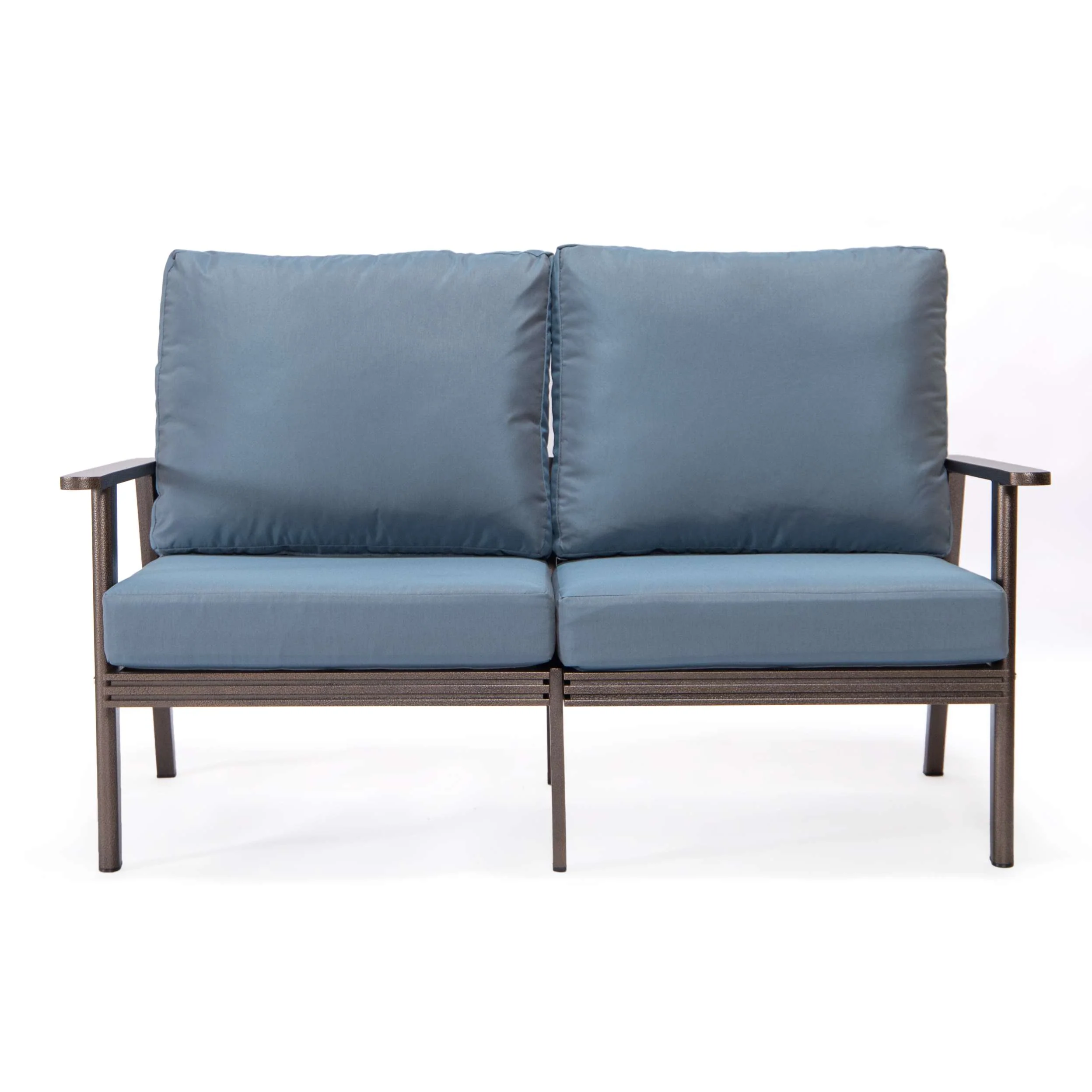 Leisuremod Walbrooke Modern Outdoor Patio Loveseat with Brown Aluminum Frame and Removable Cushions For Patio and Backyard Garden - Image 13