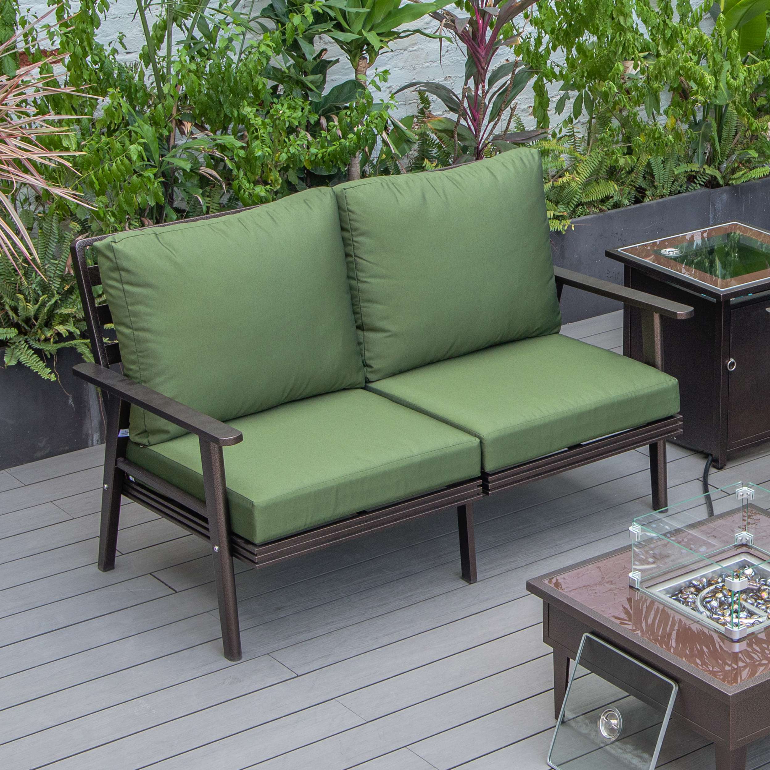Leisuremod Walbrooke Modern Outdoor Patio Loveseat with Brown Aluminum Frame and Removable Cushions For Patio and Backyard Garden - Image 23
