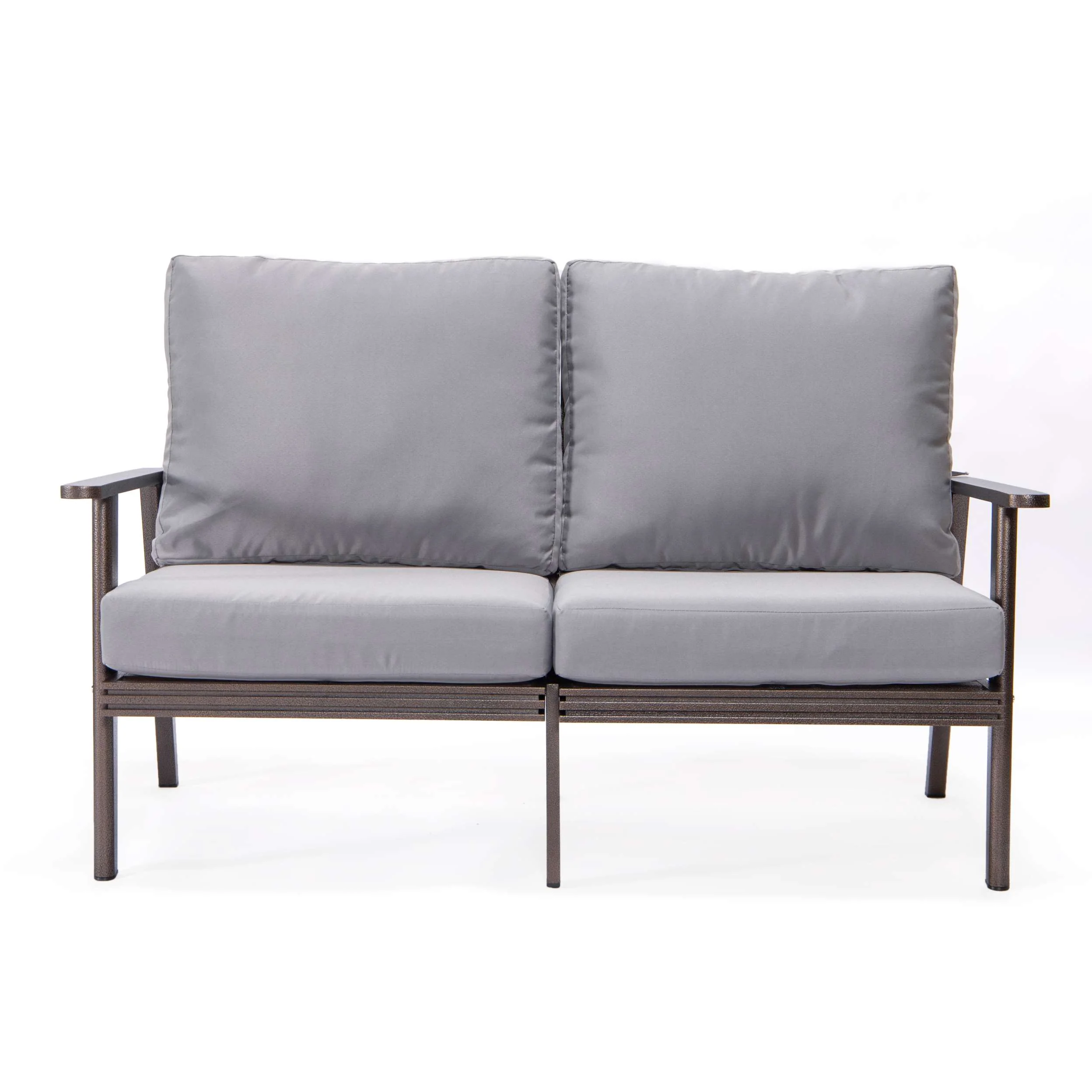 Leisuremod Walbrooke Modern Outdoor Patio Loveseat with Brown Aluminum Frame and Removable Cushions For Patio and Backyard Garden - Image 24