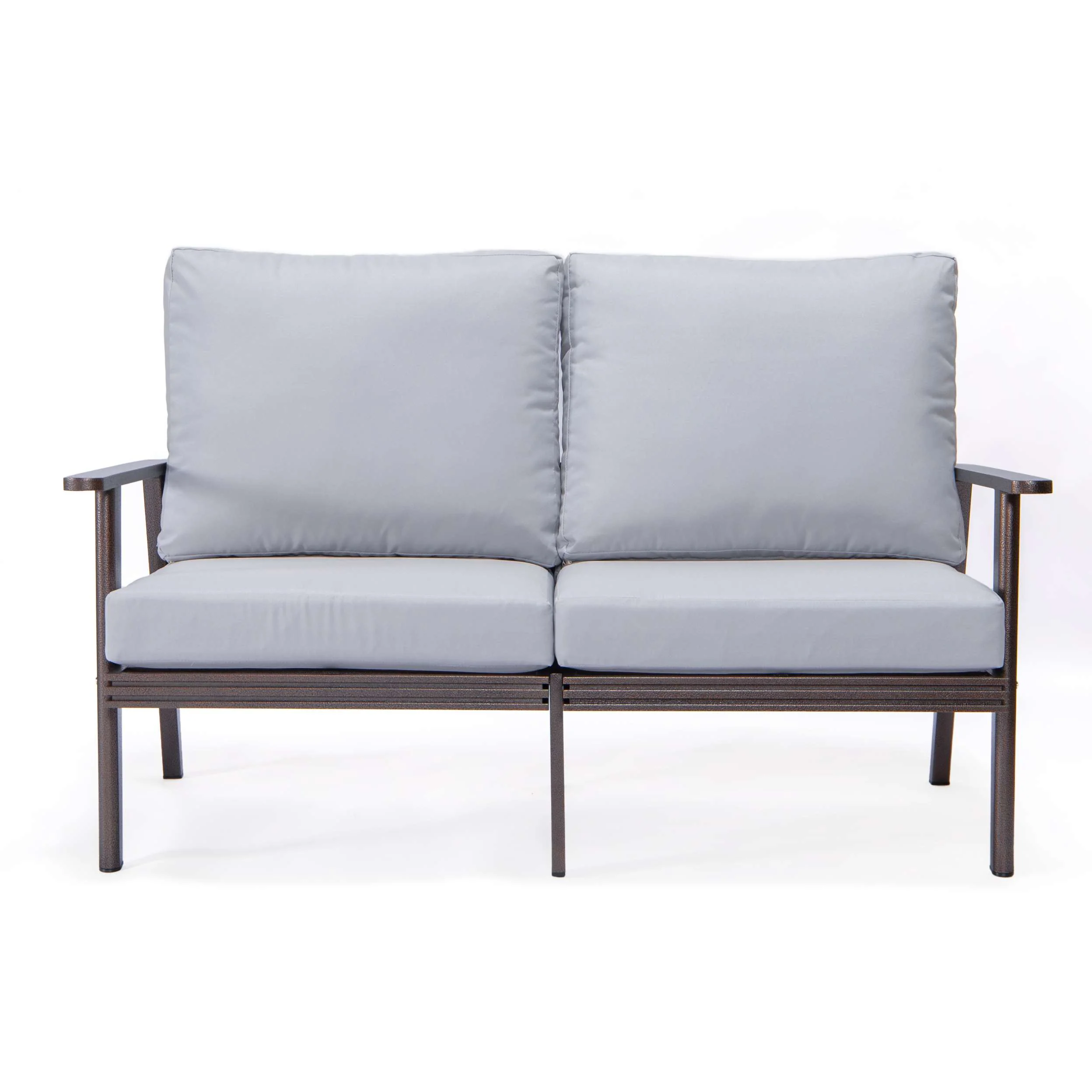Leisuremod Walbrooke Modern Outdoor Patio Loveseat with Brown Aluminum Frame and Removable Cushions For Patio and Backyard Garden - Image 45