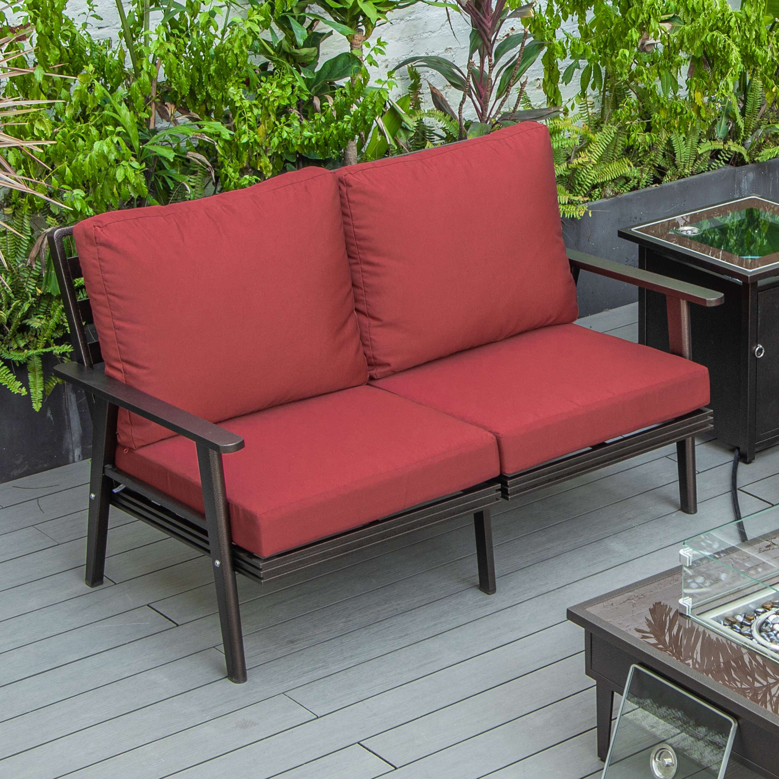 Leisuremod Walbrooke Modern Outdoor Patio Loveseat with Brown Aluminum Frame and Removable Cushions For Patio and Backyard Garden - Image 55