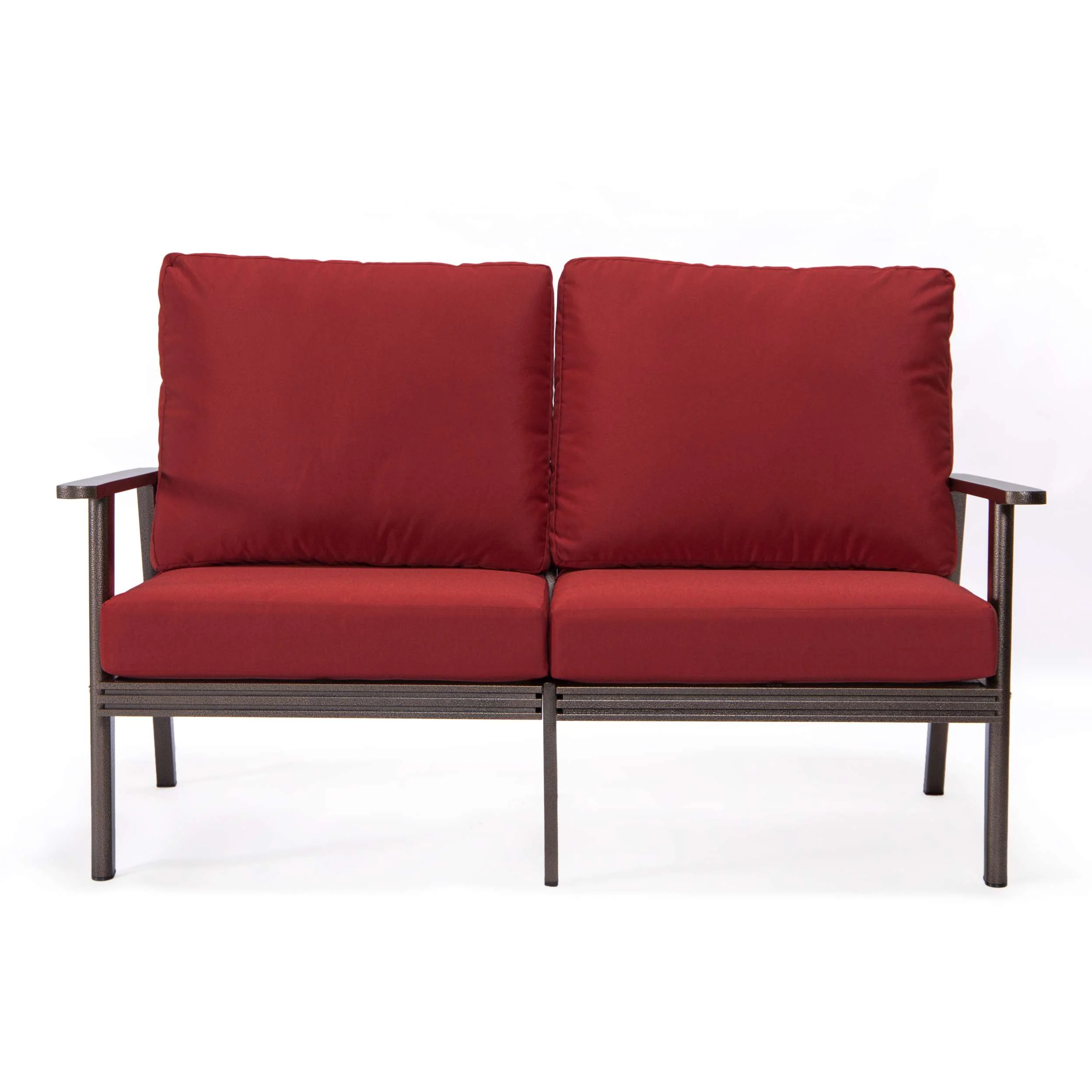 Leisuremod Walbrooke Modern Outdoor Patio Loveseat with Brown Aluminum Frame and Removable Cushions For Patio and Backyard Garden - Image 56