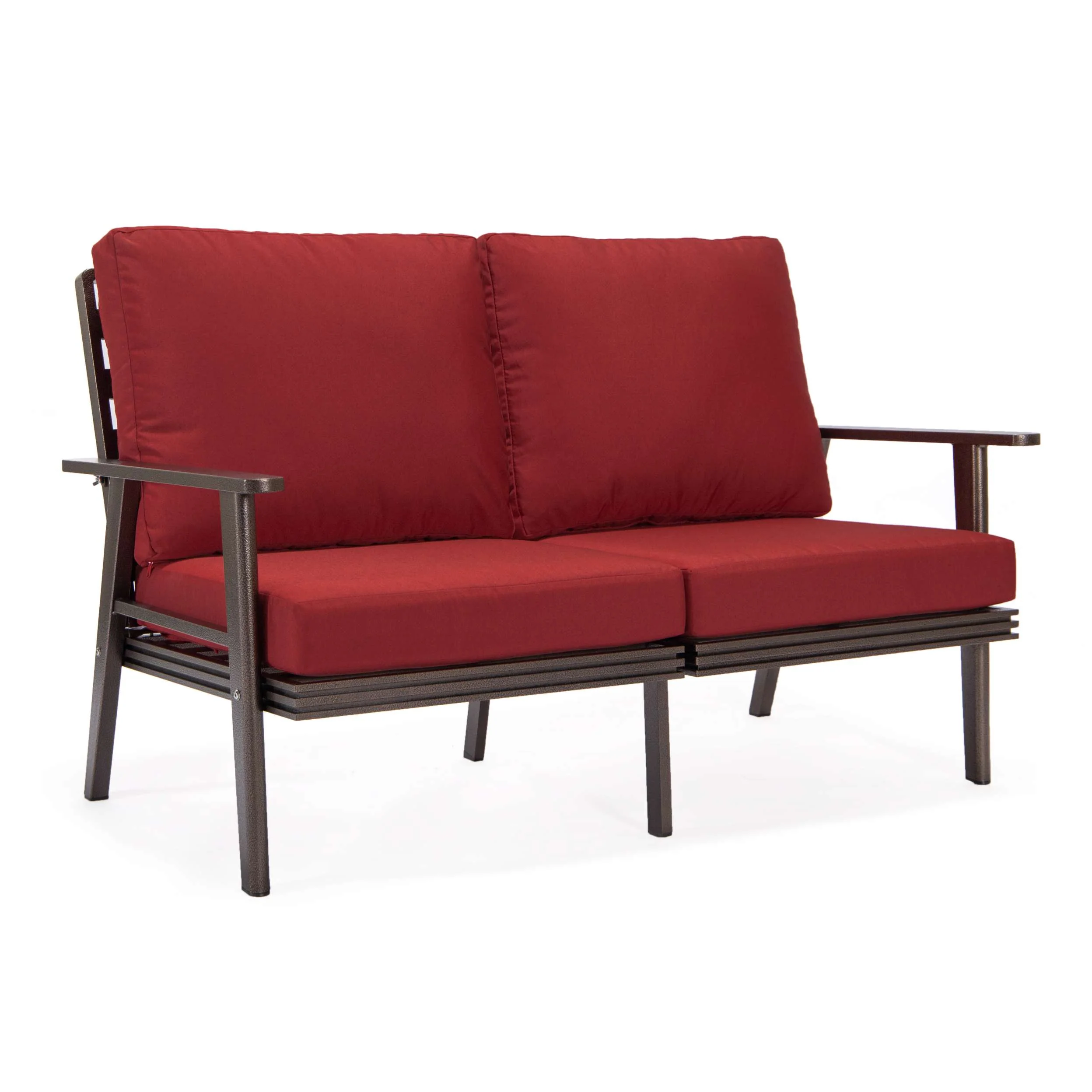 Leisuremod Walbrooke Modern Outdoor Patio Loveseat with Brown Aluminum Frame and Removable Cushions For Patio and Backyard Garden - Image 58
