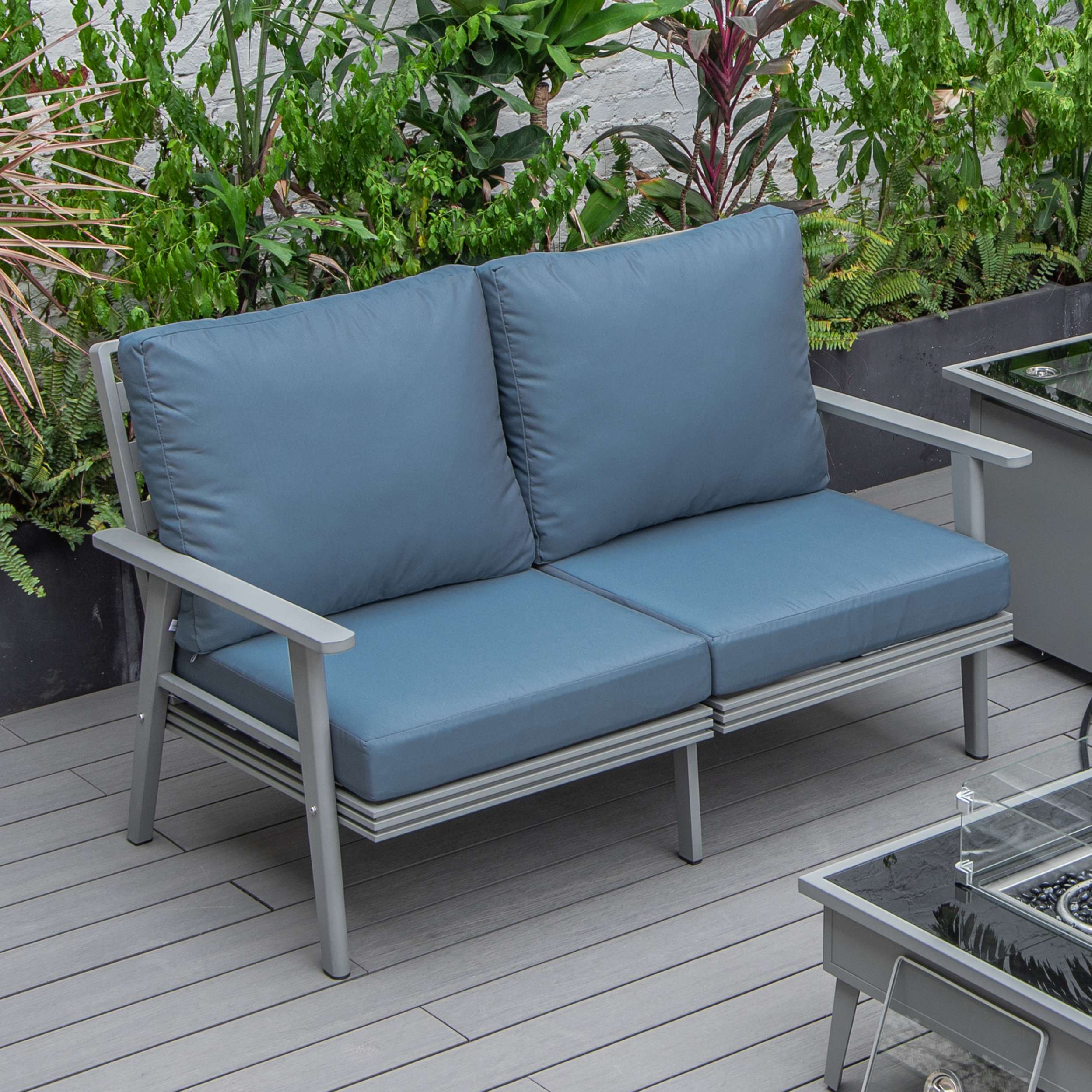 Leisuremod Walbrooke Modern Outdoor Patio Loveseat with Gray Aluminum Frame and Removable Cushions For Patio and Backyard Garden - Image 12