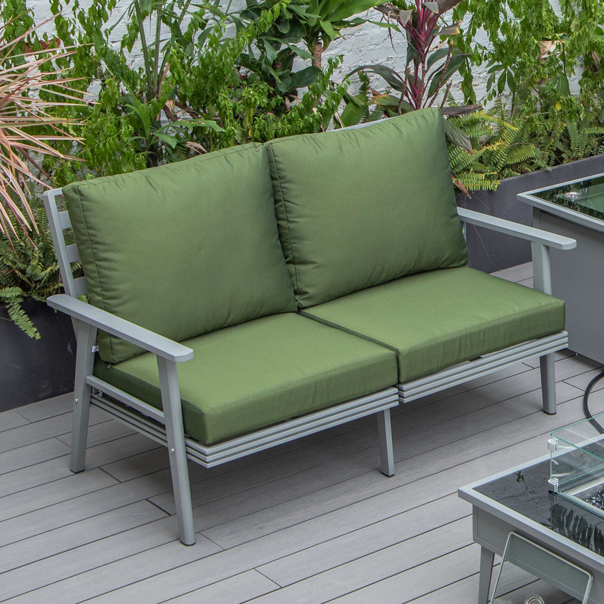 Leisuremod Walbrooke Modern Outdoor Patio Loveseat with Gray Aluminum Frame and Removable Cushions For Patio and Backyard Garden - Image 23