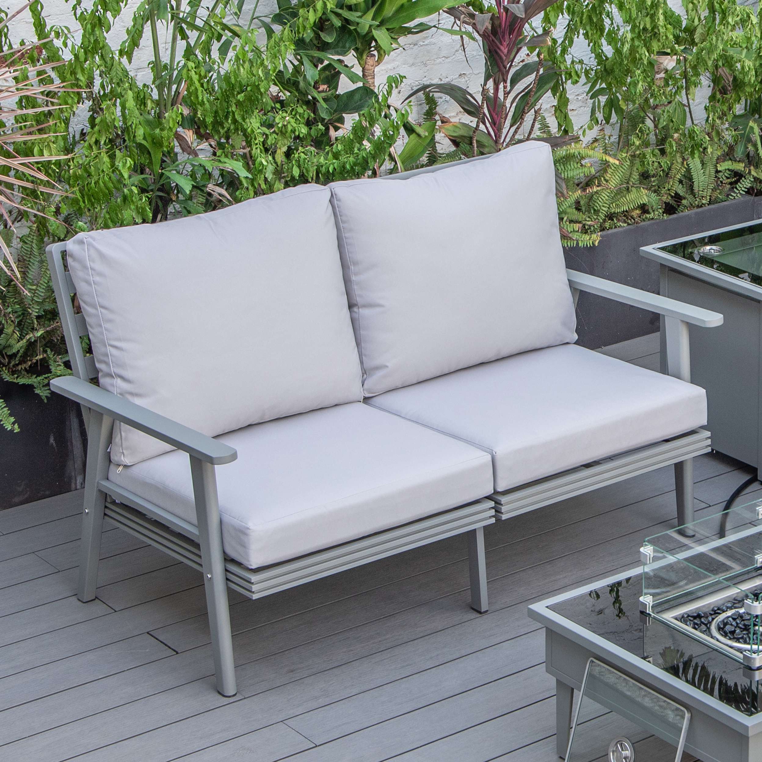 Leisuremod Walbrooke Modern Outdoor Patio Loveseat with Gray Aluminum Frame and Removable Cushions For Patio and Backyard Garden - Image 28