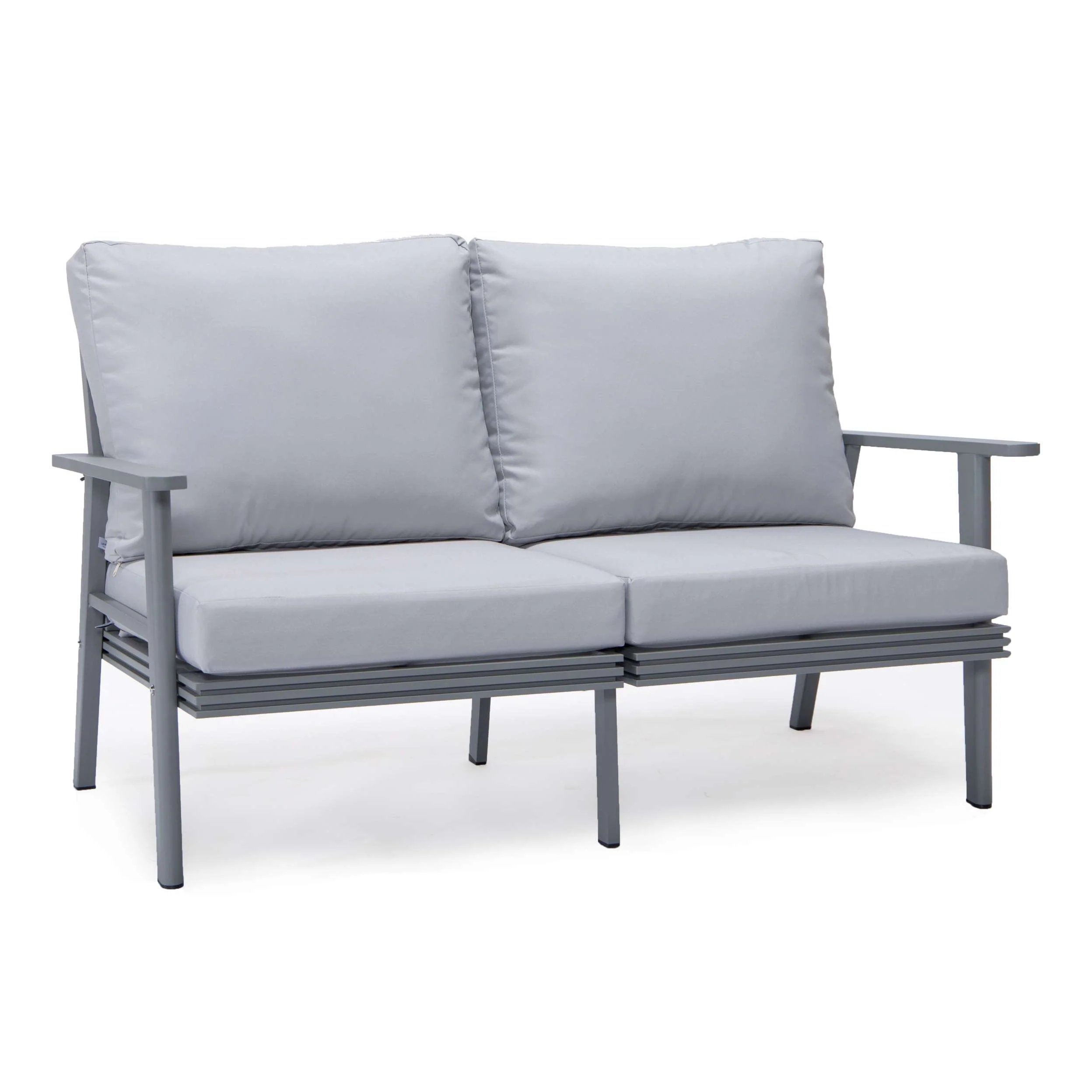 Leisuremod Walbrooke Modern Outdoor Patio Loveseat with Gray Aluminum Frame and Removable Cushions For Patio and Backyard Garden - Image 31
