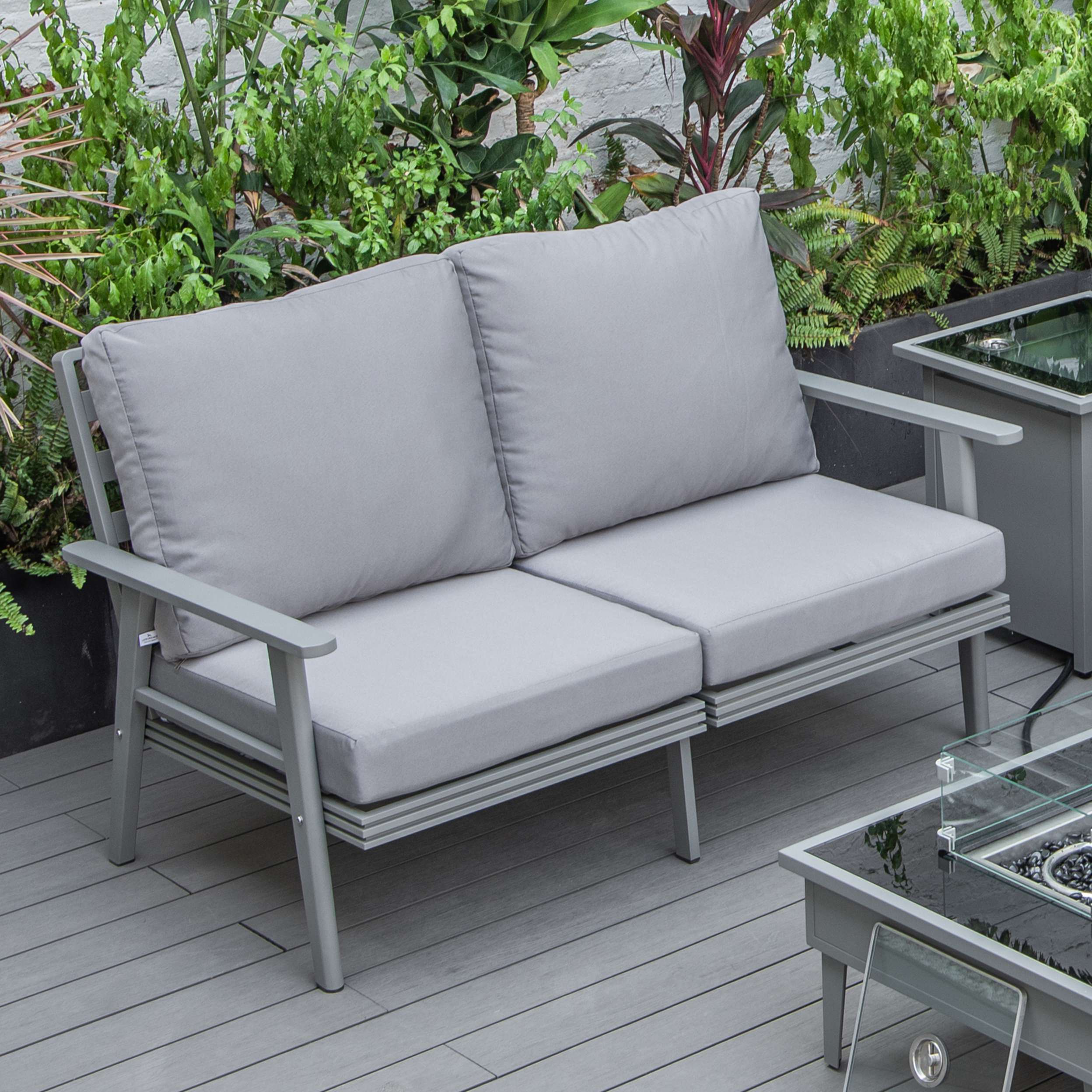 Leisuremod Walbrooke Modern Outdoor Patio Loveseat with Gray Aluminum Frame and Removable Cushions For Patio and Backyard Garden - Image 39