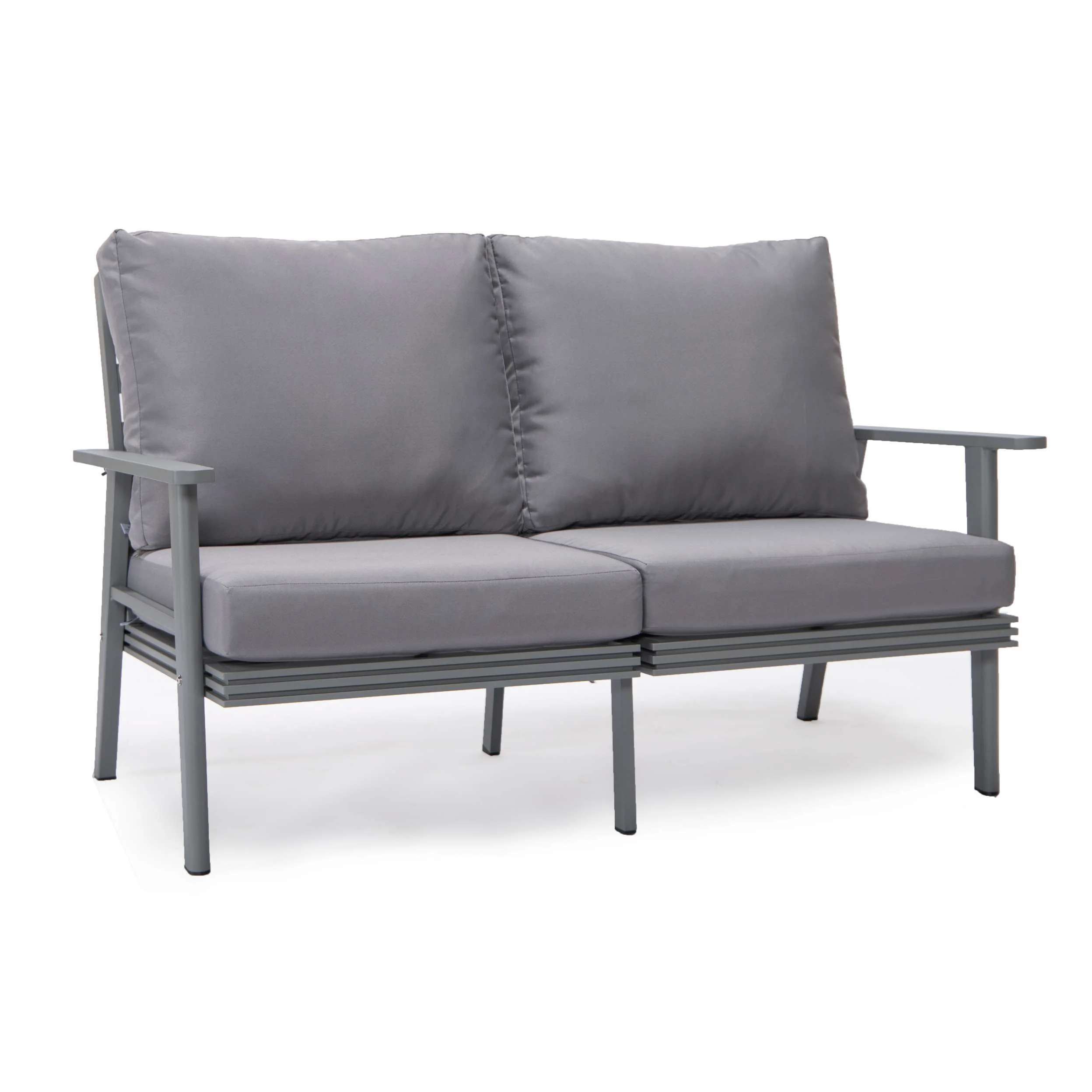 Leisuremod Walbrooke Modern Outdoor Patio Loveseat with Gray Aluminum Frame and Removable Cushions For Patio and Backyard Garden - Image 42