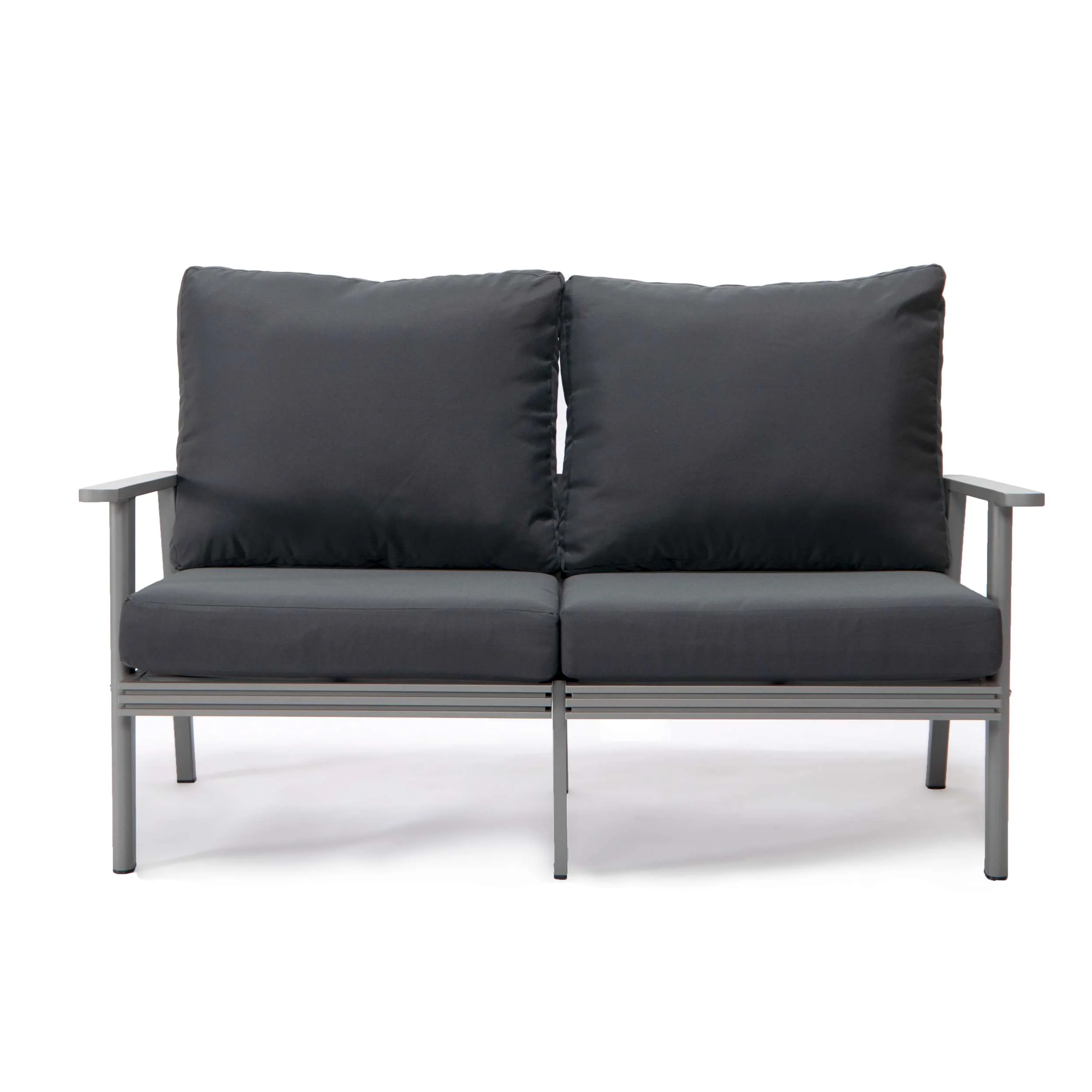 Leisuremod Walbrooke Modern Outdoor Patio Loveseat with Gray Aluminum Frame and Removable Cushions For Patio and Backyard Garden - Image 5