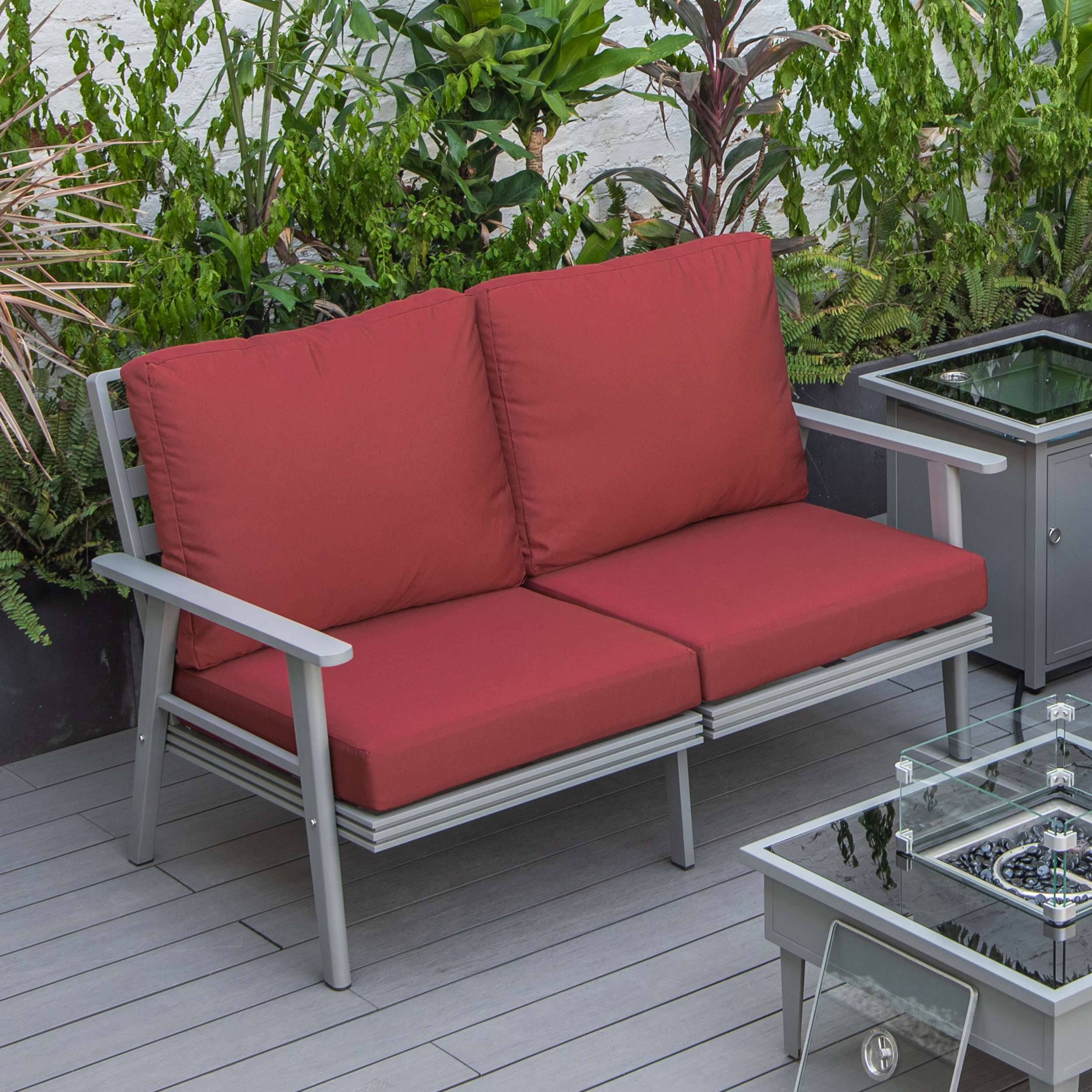 Leisuremod Walbrooke Modern Outdoor Patio Loveseat with Gray Aluminum Frame and Removable Cushions For Patio and Backyard Garden - Image 50
