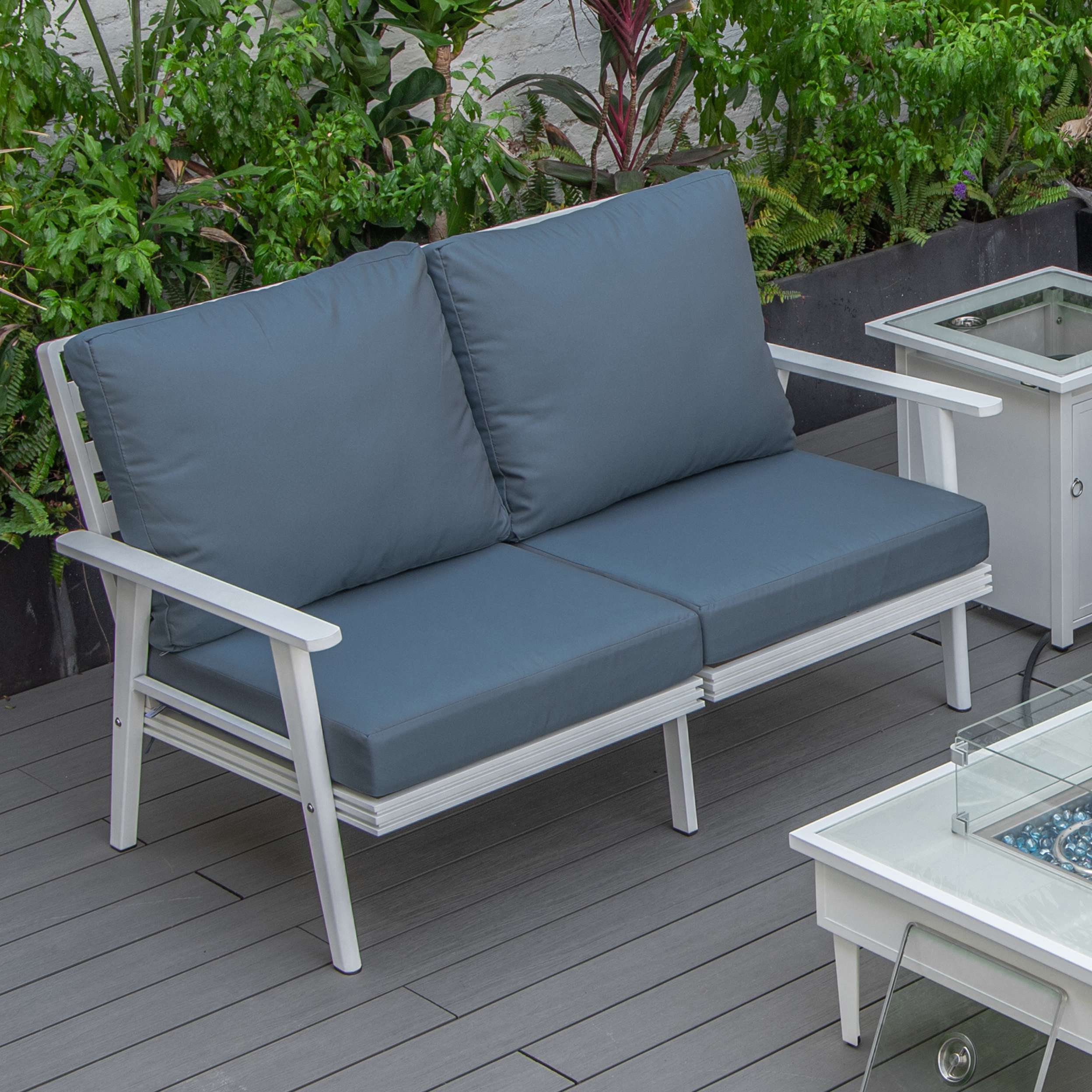 Leisuremod Walbrooke Modern Outdoor Patio Loveseat with White Aluminum Frame and Removable Cushions For Patio and Backyard Garden - Image 12