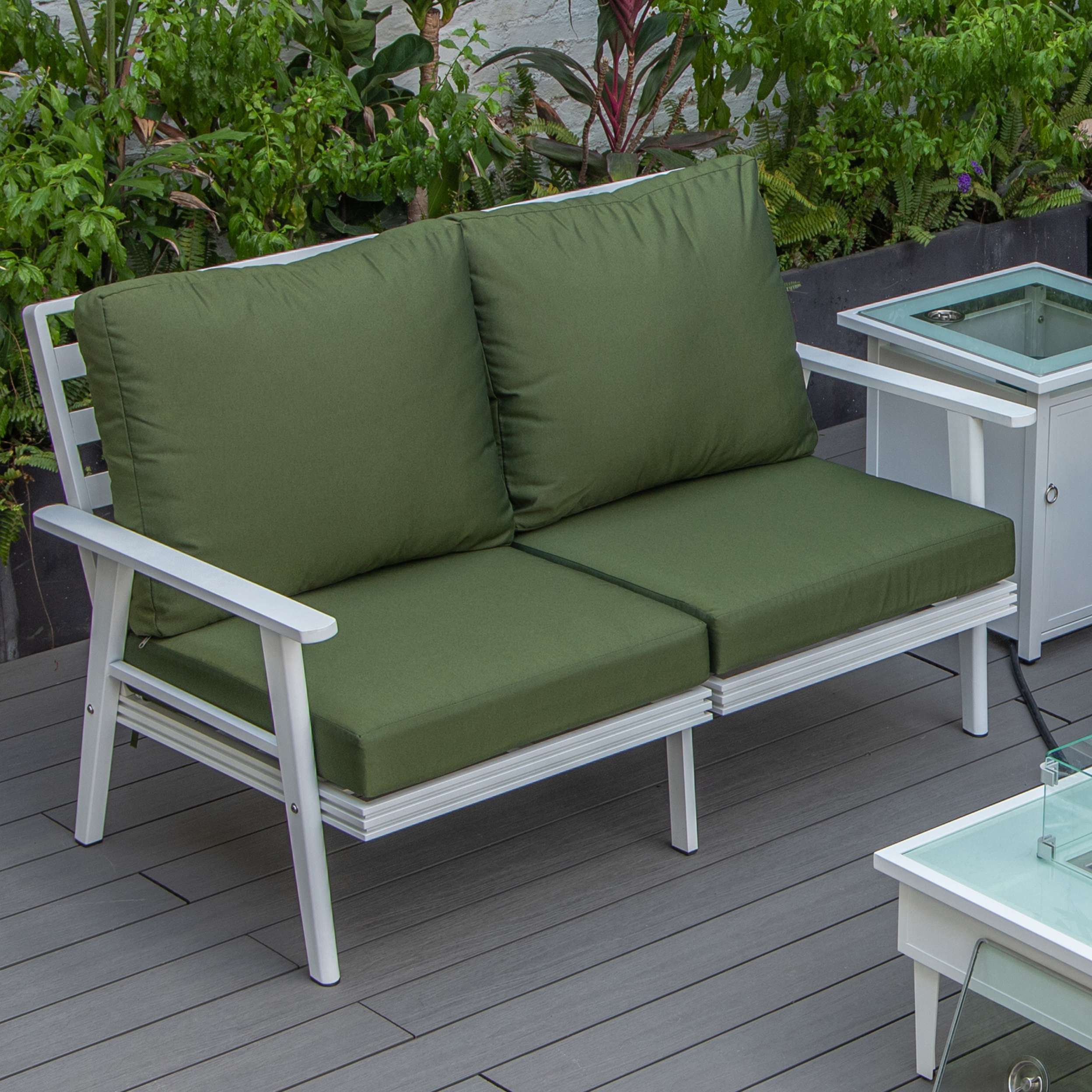Leisuremod Walbrooke Modern Outdoor Patio Loveseat with White Aluminum Frame and Removable Cushions For Patio and Backyard Garden - Image 24
