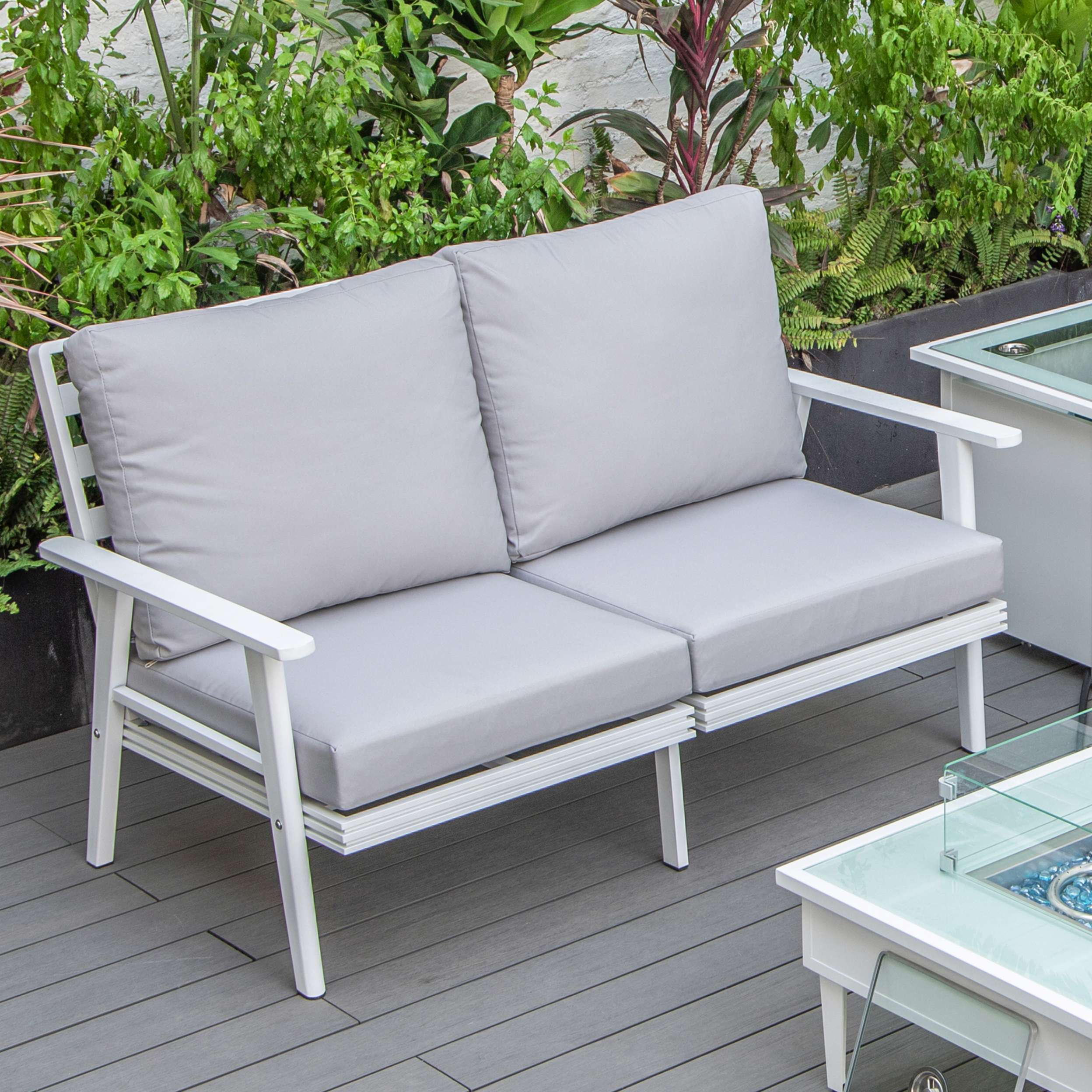 Leisuremod Walbrooke Modern Outdoor Patio Loveseat with White Aluminum Frame and Removable Cushions For Patio and Backyard Garden - Image 29