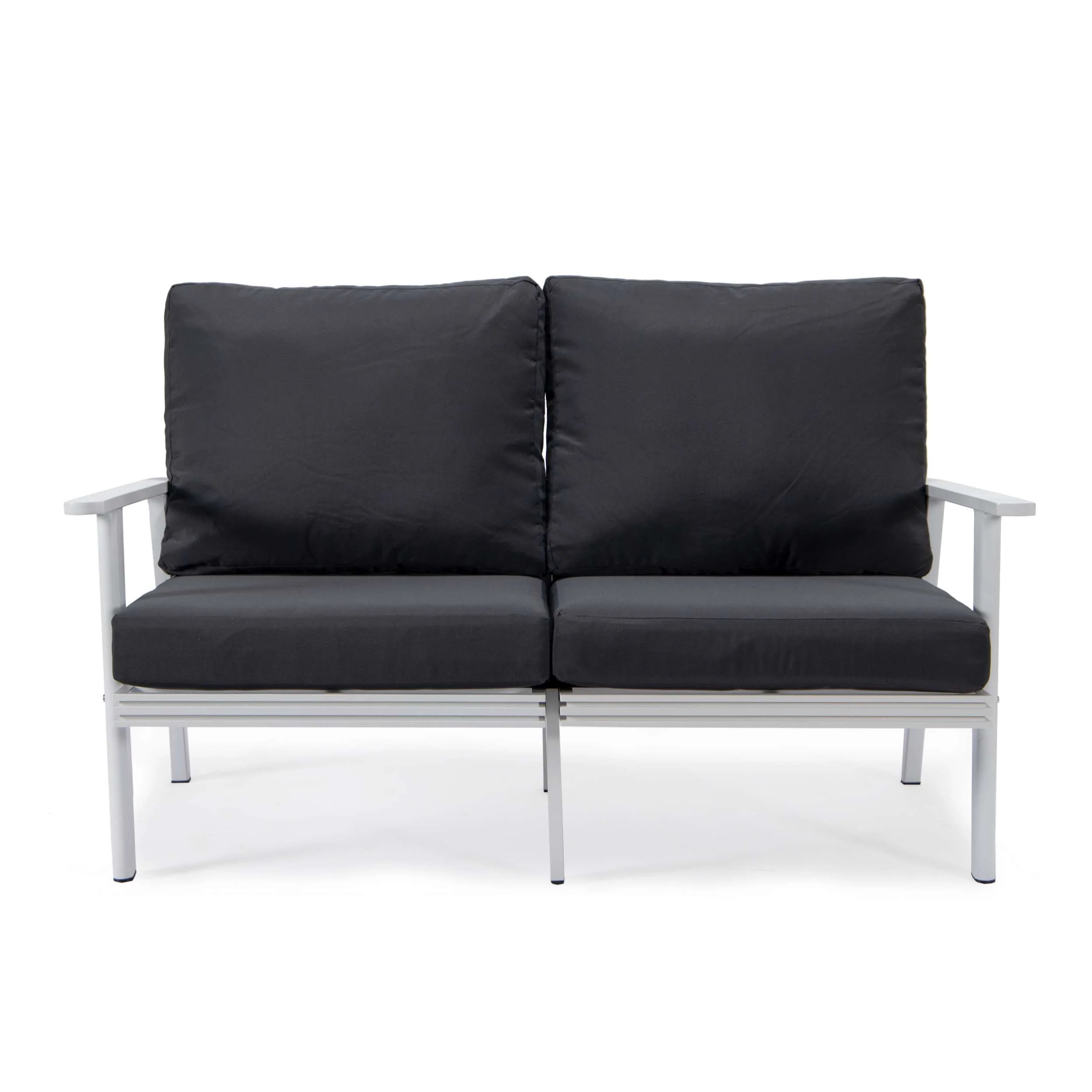 Leisuremod Walbrooke Modern Outdoor Patio Loveseat with White Aluminum Frame and Removable Cushions For Patio and Backyard Garden - Image 3