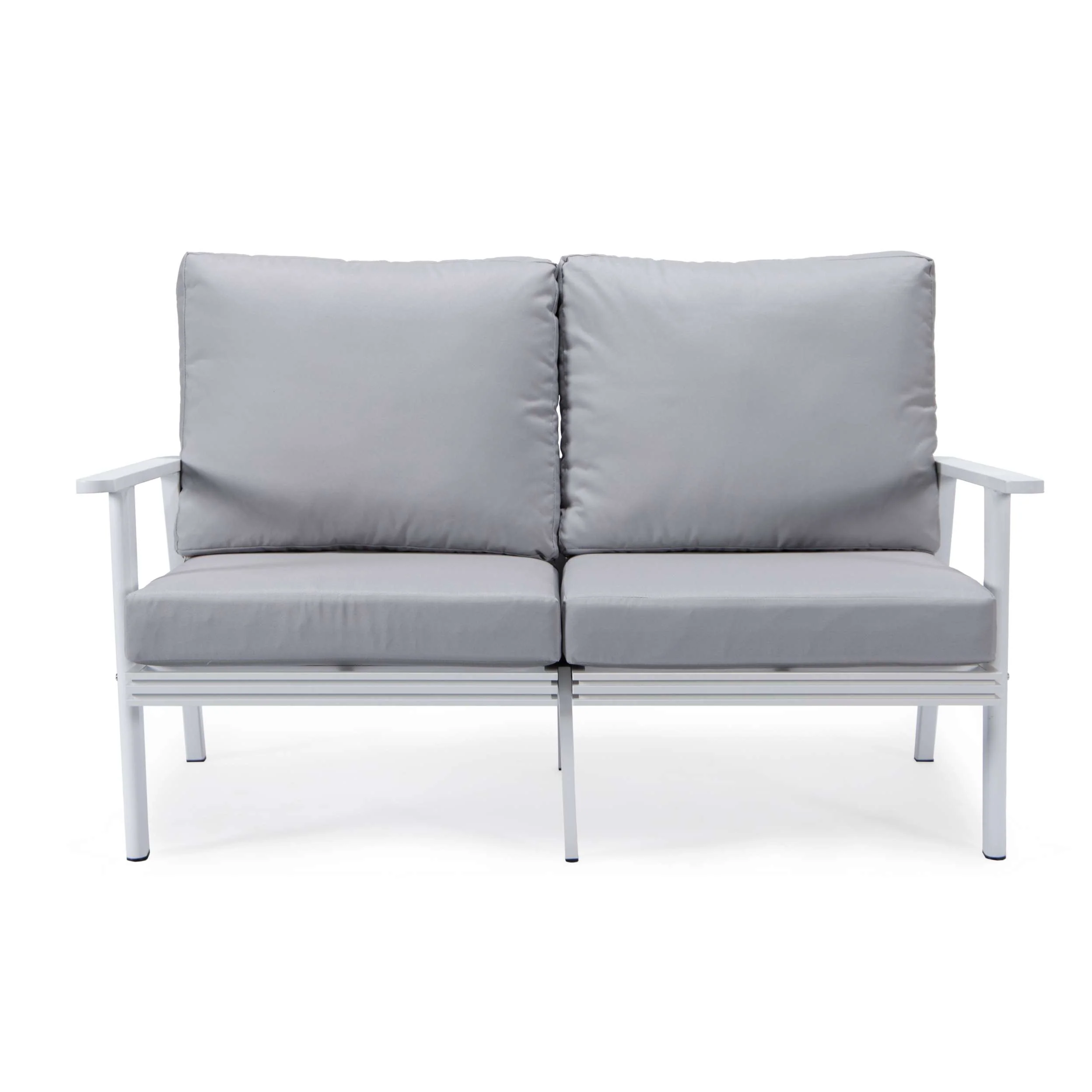 Leisuremod Walbrooke Modern Outdoor Patio Loveseat with White Aluminum Frame and Removable Cushions For Patio and Backyard Garden - Image 30
