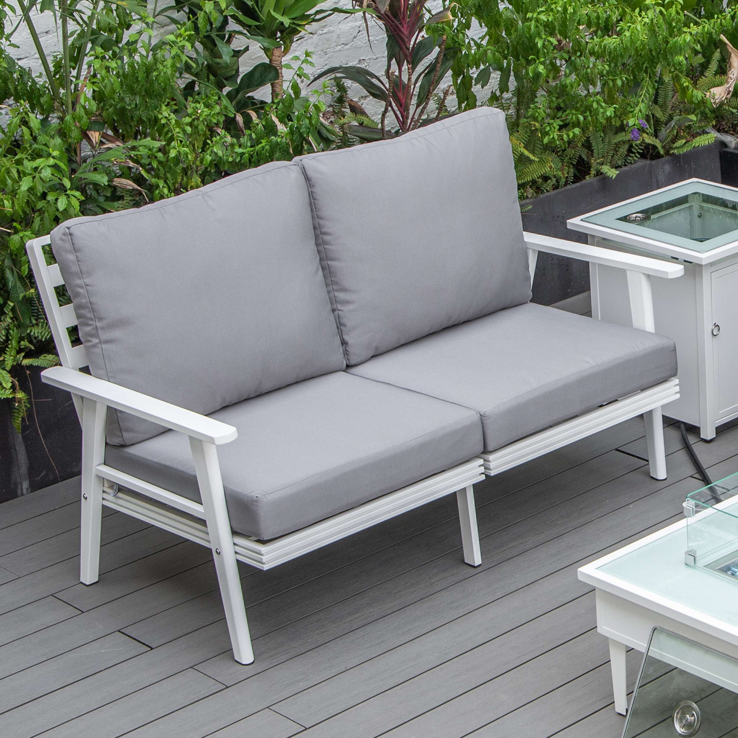 Leisuremod Walbrooke Modern Outdoor Patio Loveseat with White Aluminum Frame and Removable Cushions For Patio and Backyard Garden - Image 40