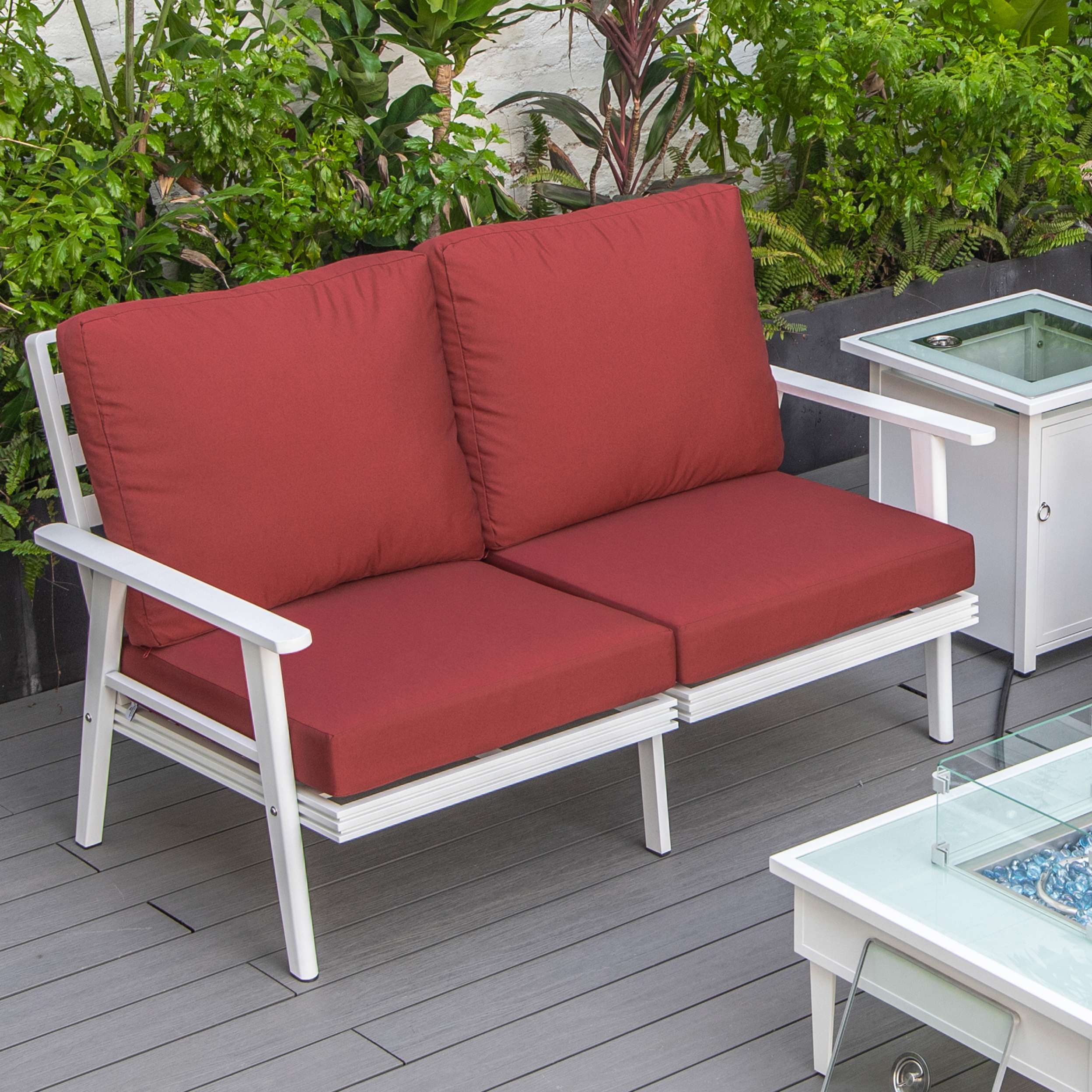 Leisuremod Walbrooke Modern Outdoor Patio Loveseat with White Aluminum Frame and Removable Cushions For Patio and Backyard Garden - Image 51