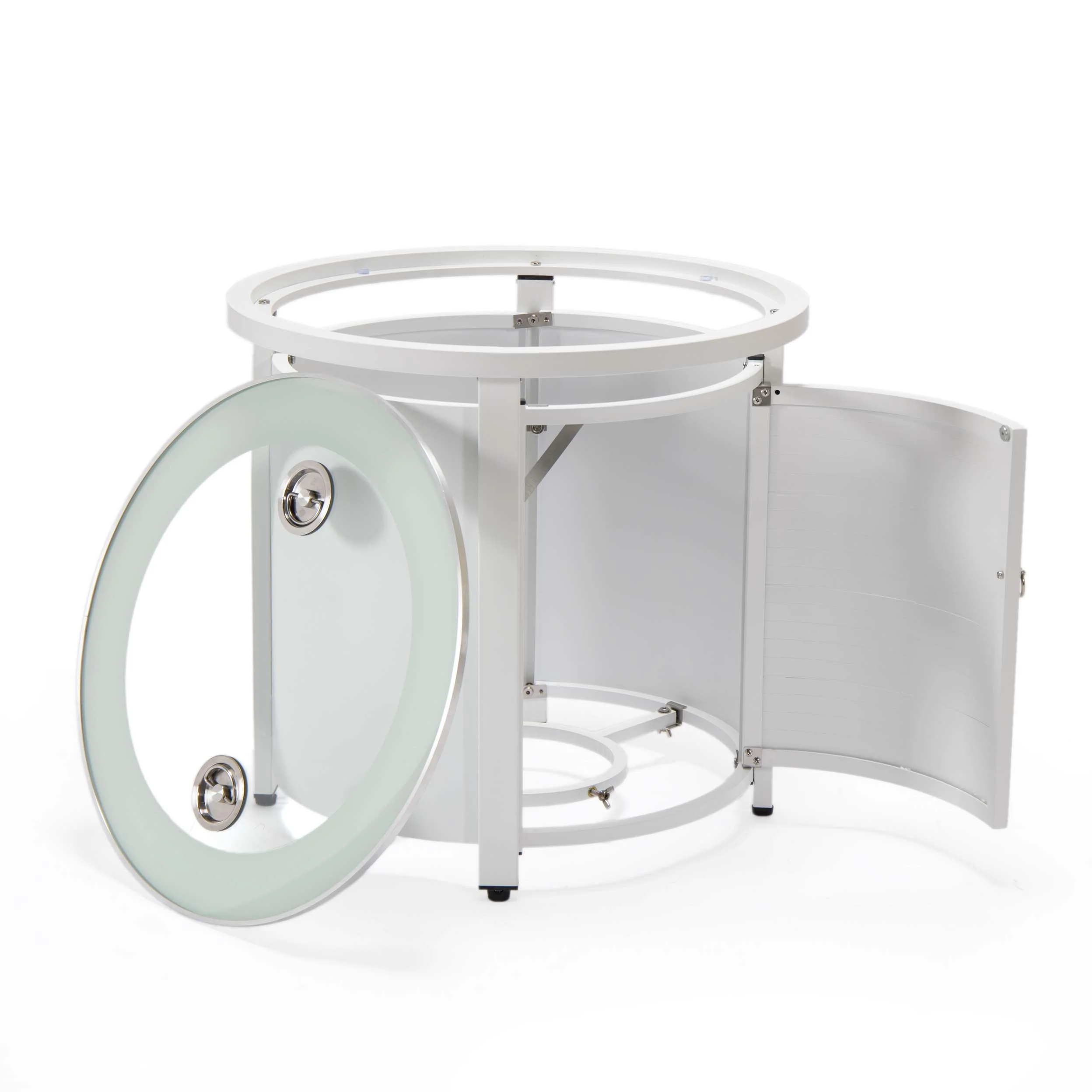 LeisureMod Walbrooke Modern White Patio Conversation With Round Fire Pit With Slats Design & Tank Holder - Image 13