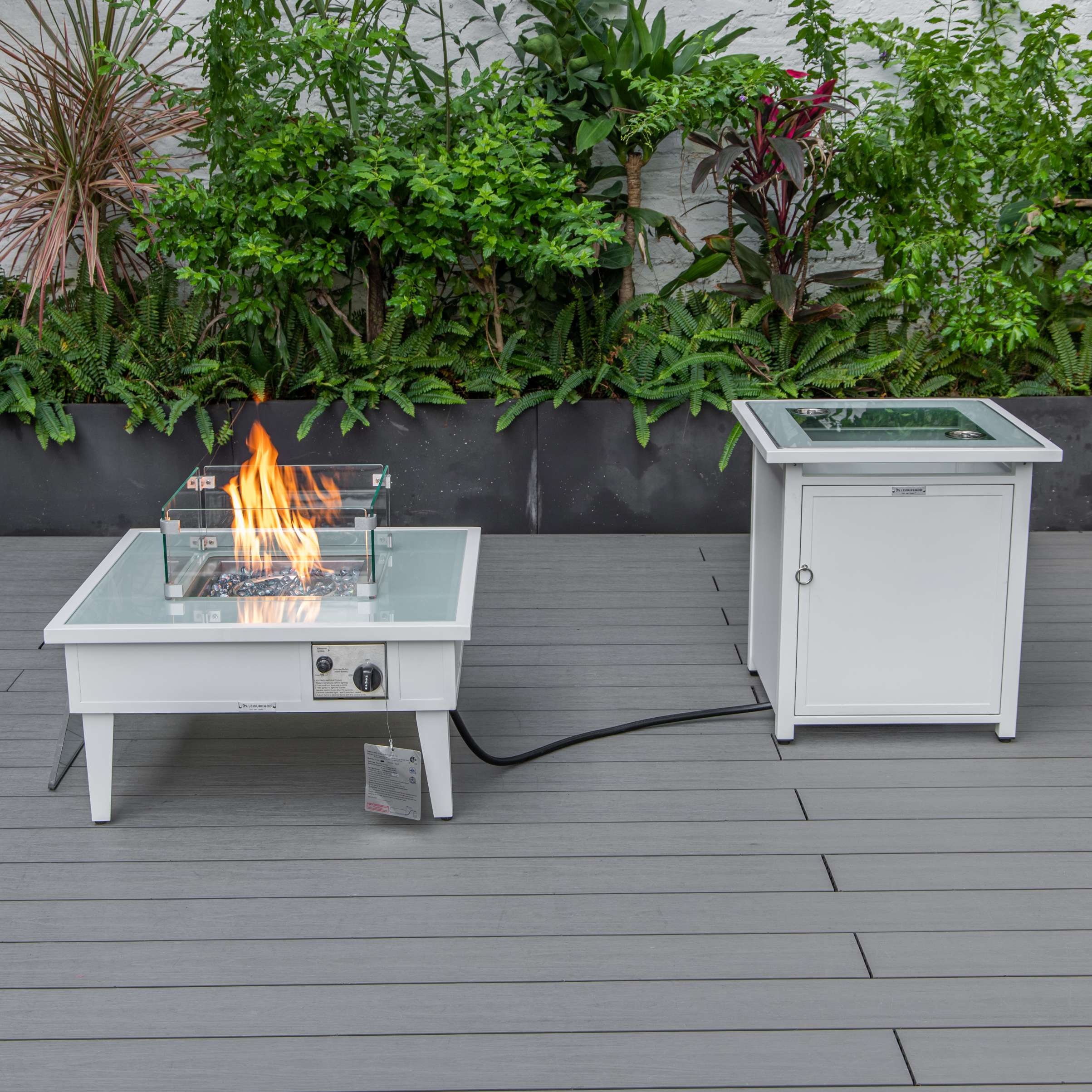 LeisureMod Walbrooke Modern White Patio Conversation With Square Fire Pit & Tank Holder - Image 10