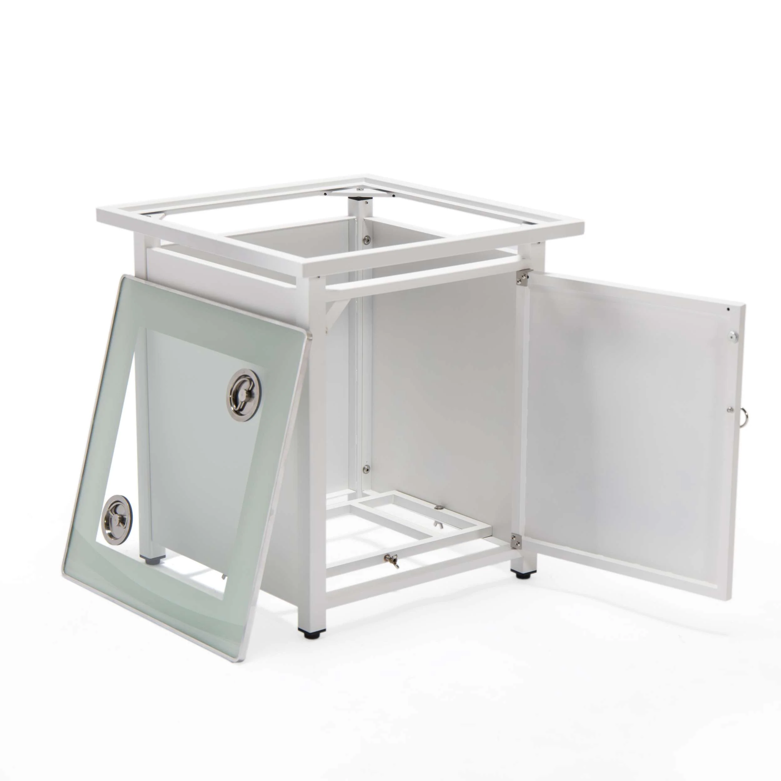 LeisureMod Walbrooke Modern White Patio Conversation With Square Fire Pit & Tank Holder - Image 118